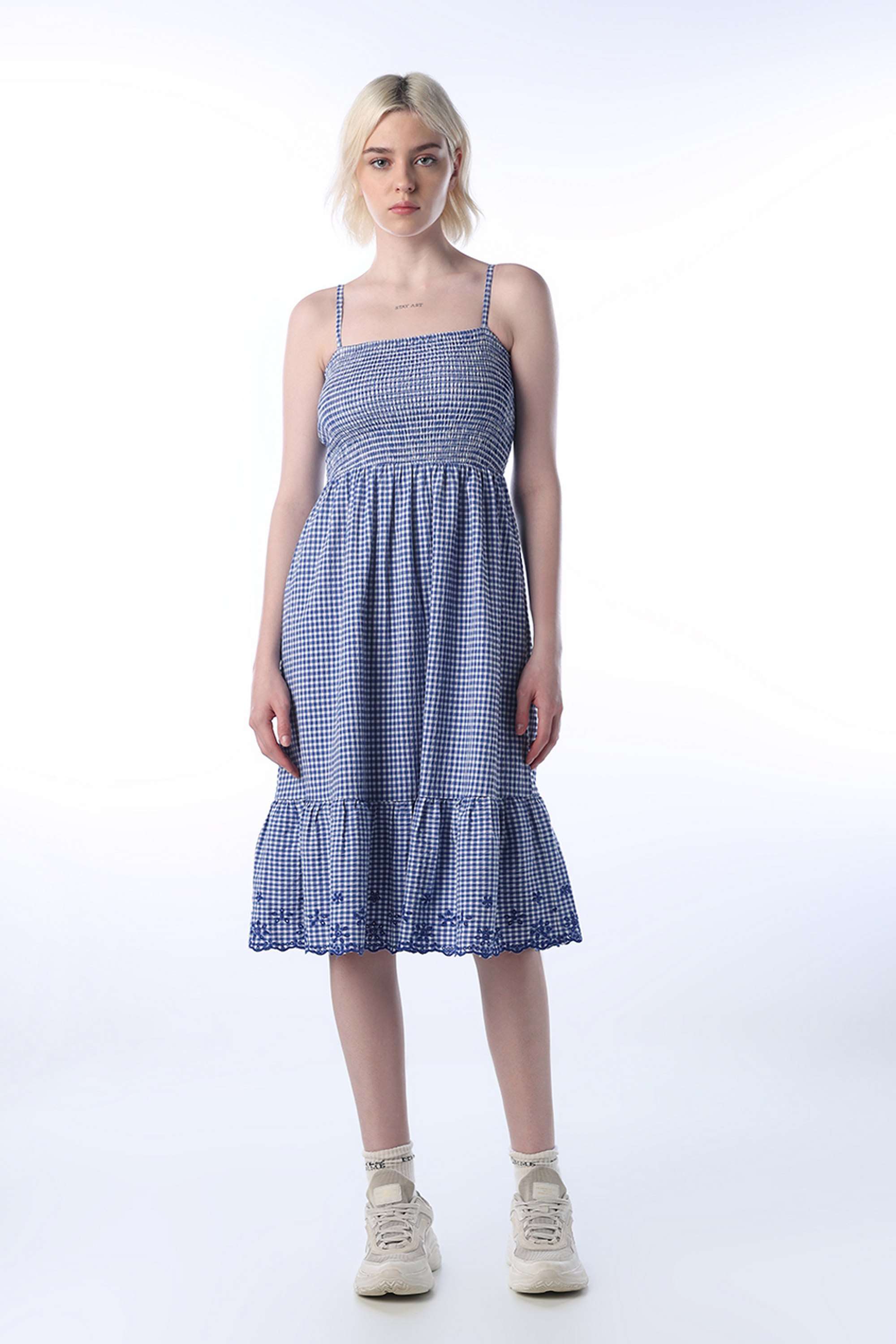 Checks-Square-Neck-Sleeveless-Cotton-Women-Dress