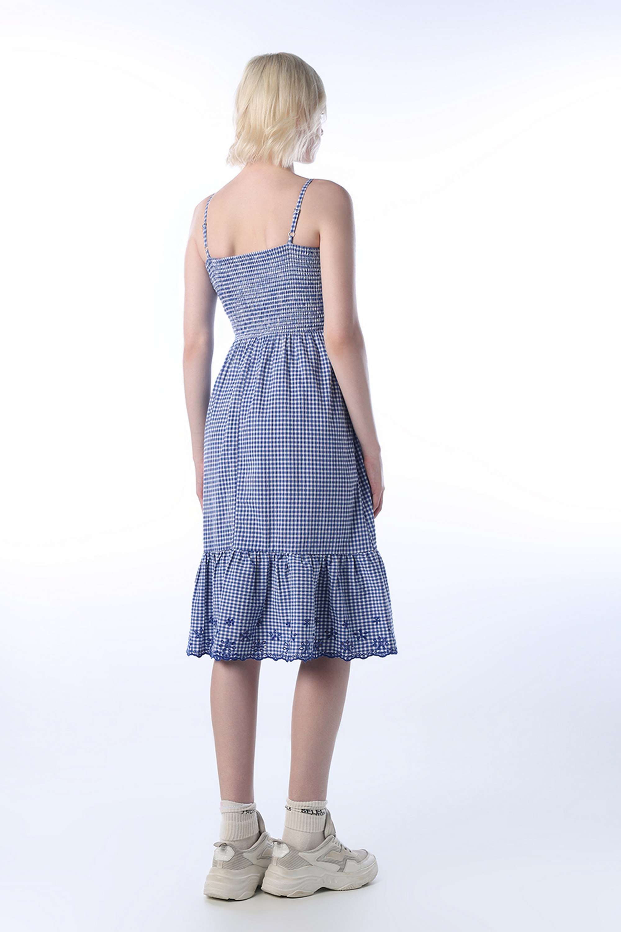 Checks-Square-Neck-Sleeveless-Cotton-Women-Dress