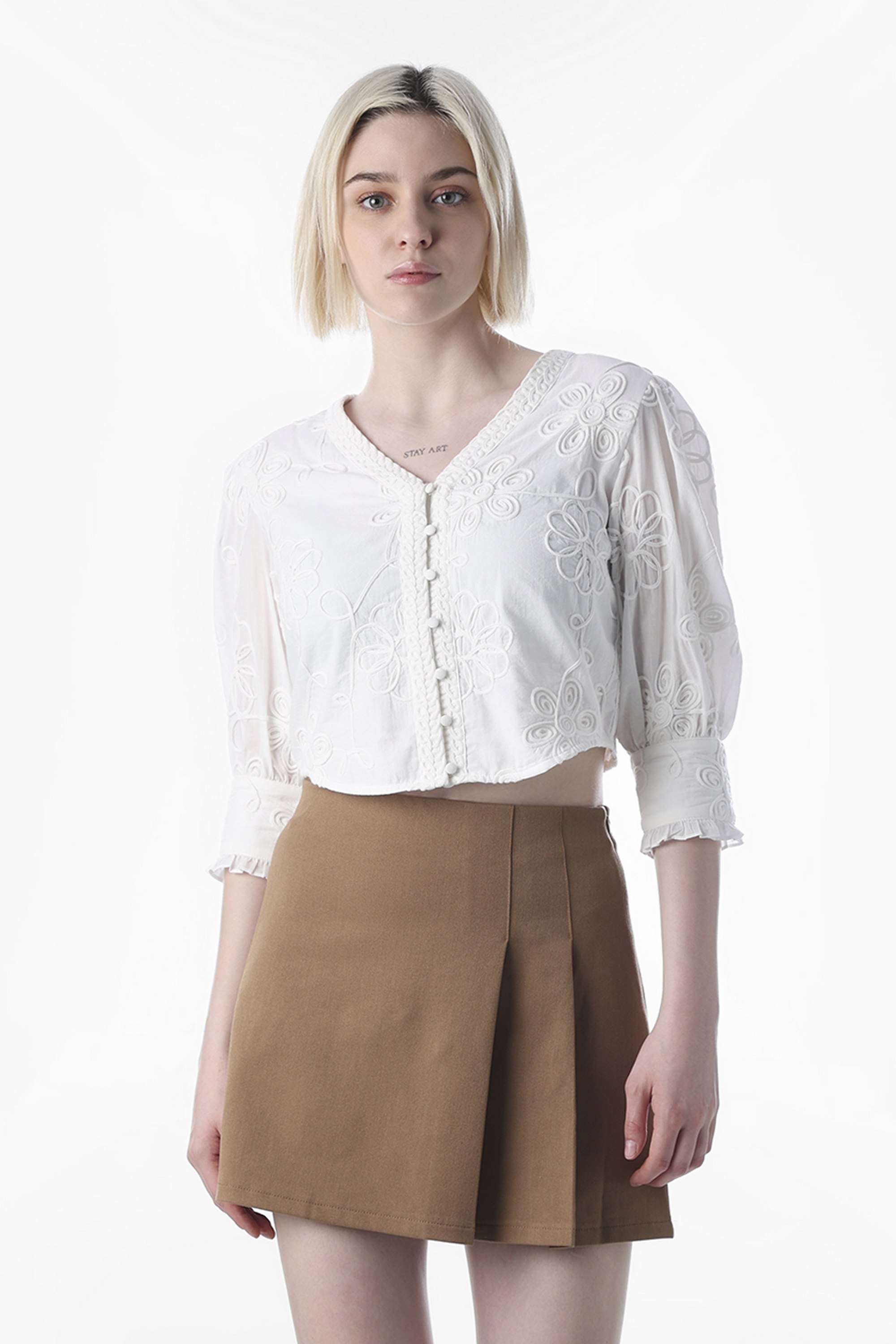 Embroidered-V-Neck-Cotton-Women-Casual-Wear-Top