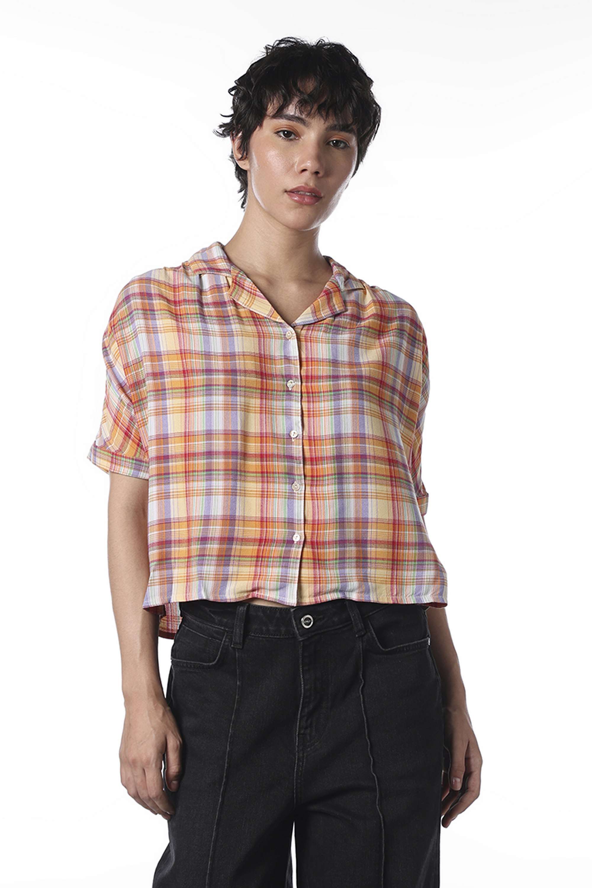 Checks-Collared-Viscose-Women-Casual-Wear-Shirt