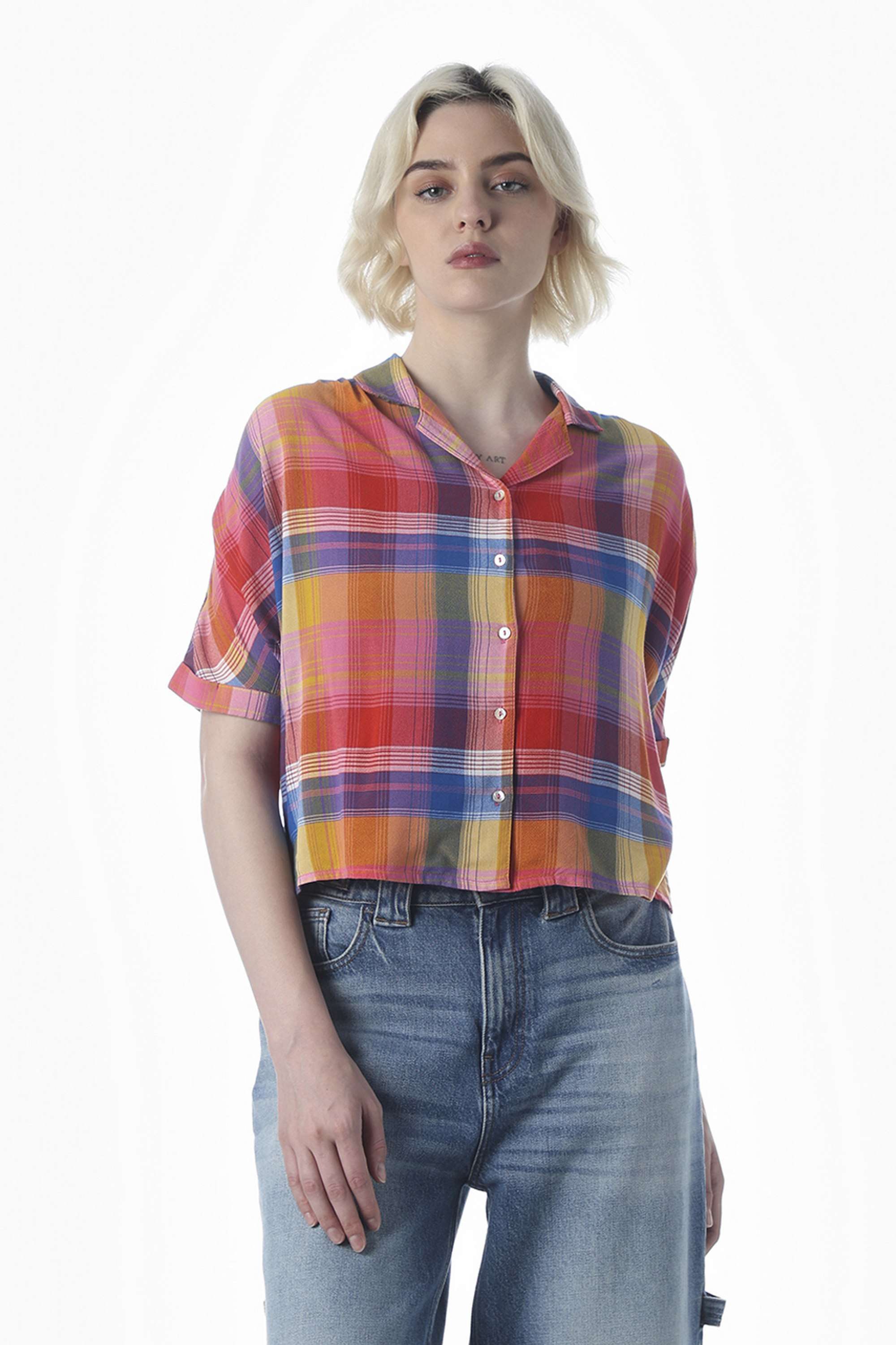 Checks-Collared-Viscose-Women-Casual-Wear-Shirt