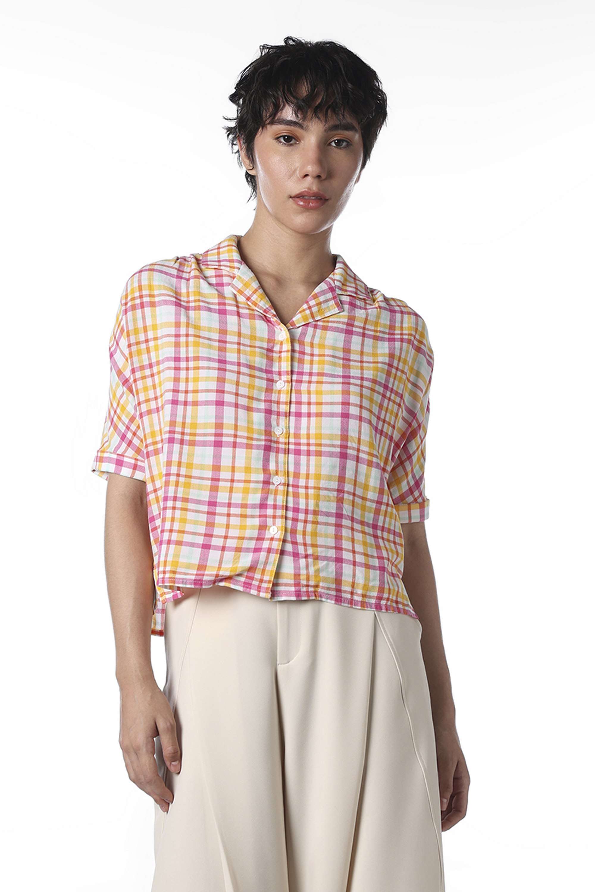 Checks-Collared-Viscose-Women-Casual-Wear-Shirt