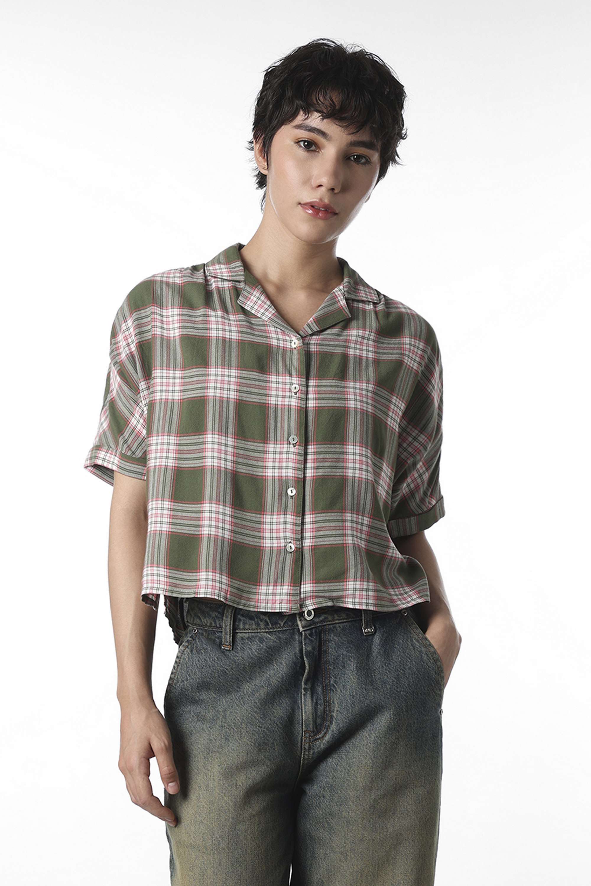 Checks-Collared-Viscose-Women-Casual-Wear-Shirt