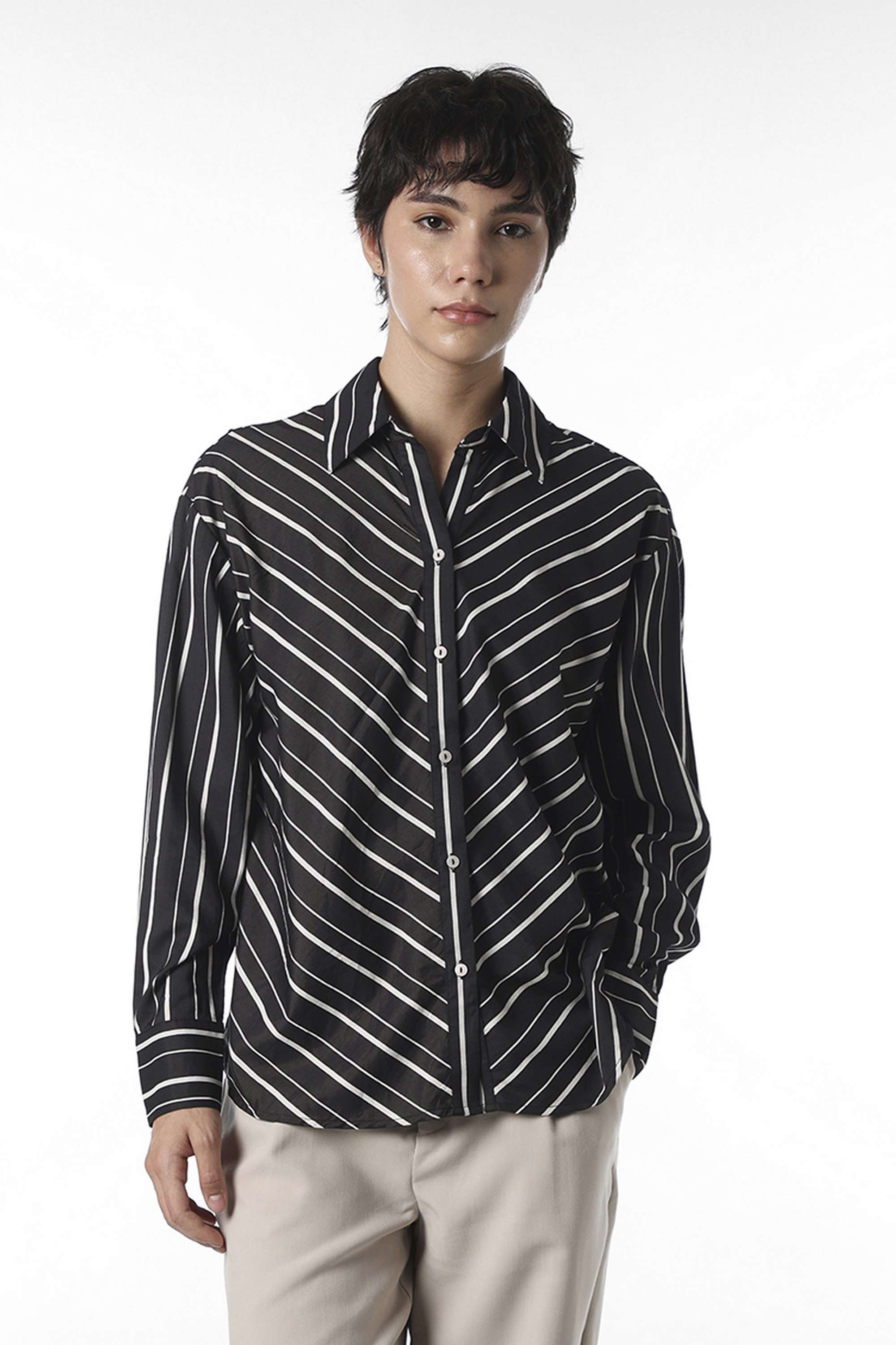 Stripes-Collared-Viscose-Women-Casual-Wear-Shirt