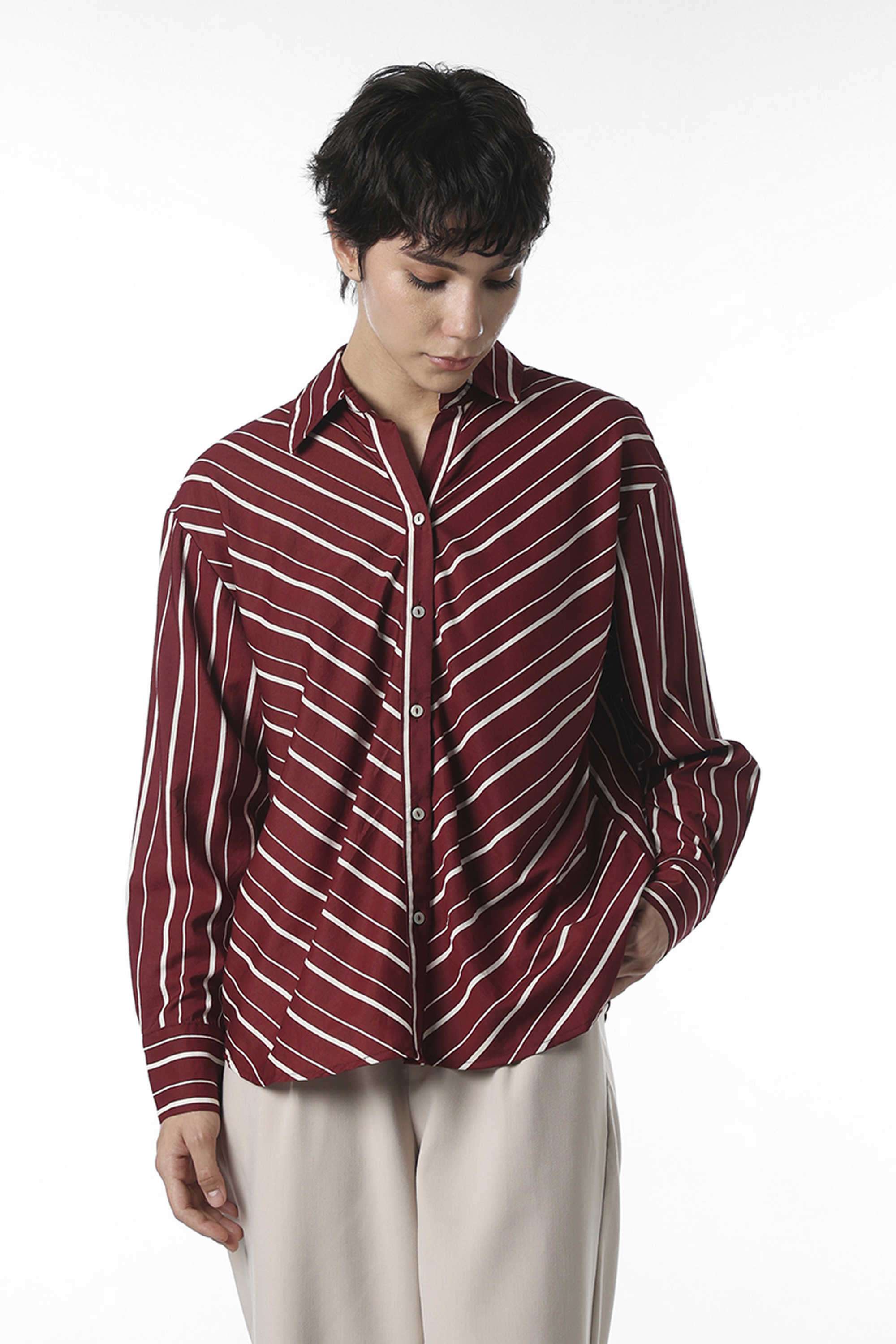 Stripes-Viscose-Collared-Women-s-Shirt