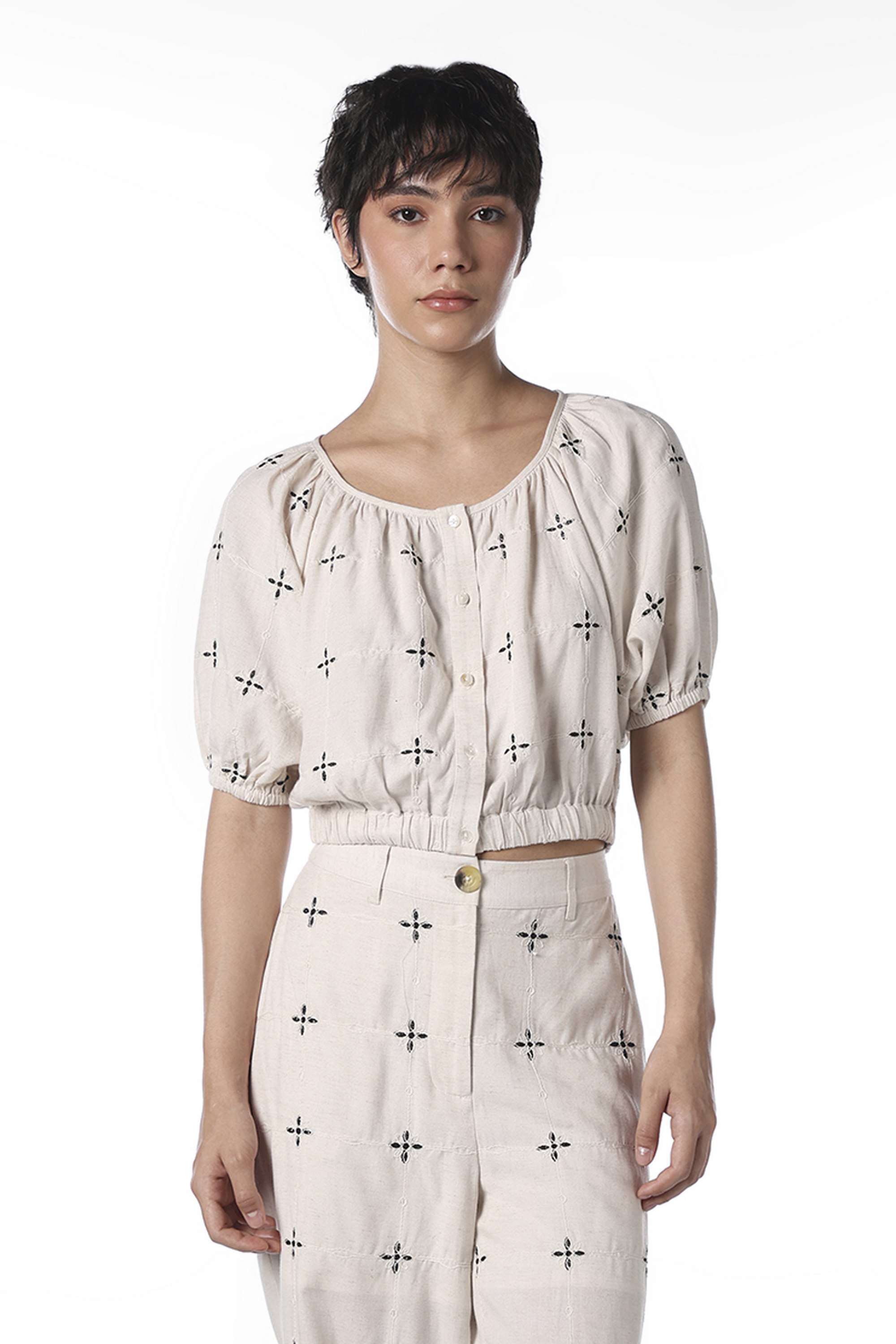 Embroidered-Round-Neck-Viscose-Women-Casual-Wear-Top