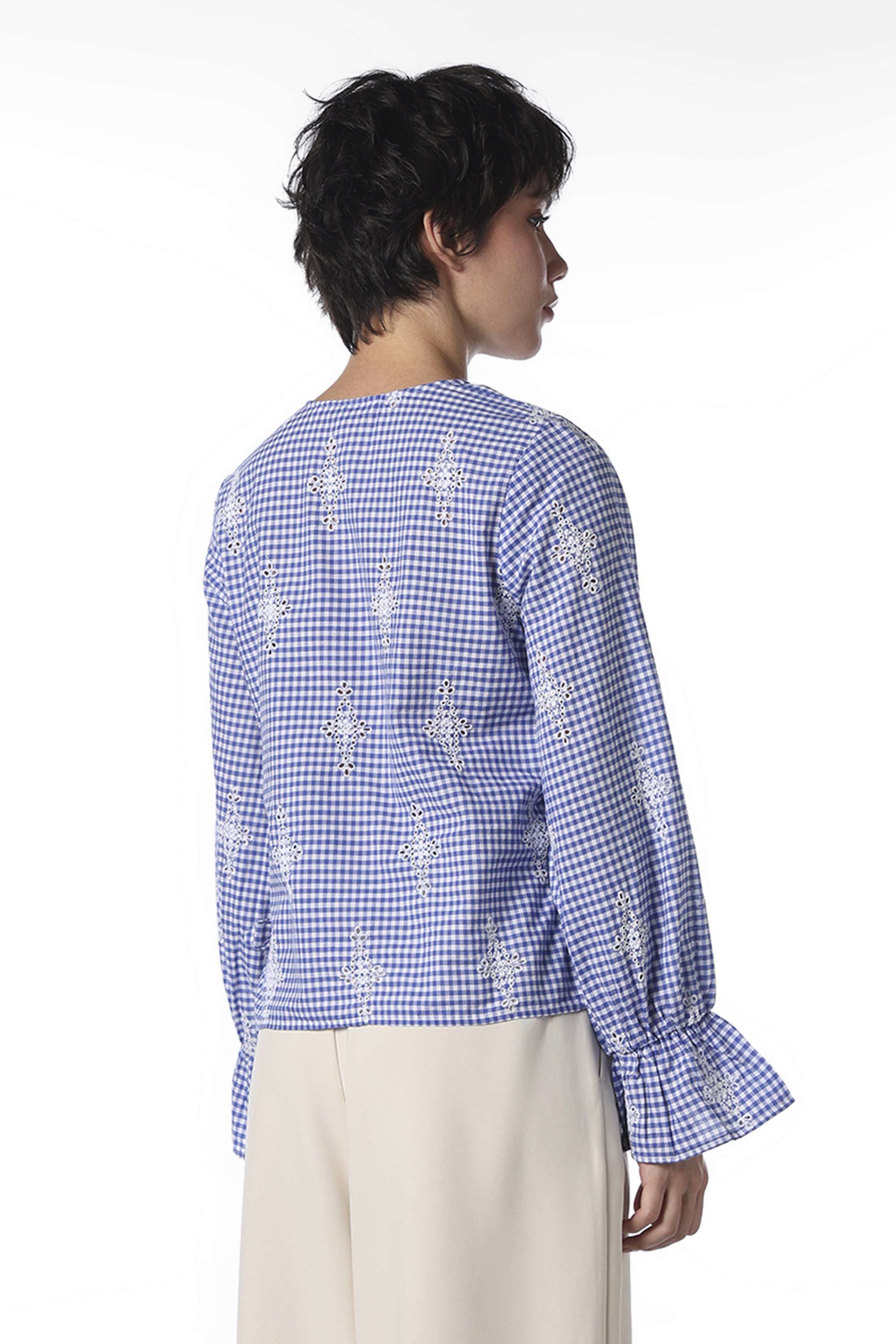 Checks-V-Neck-Cotton-Women-Casual-Wear-Top