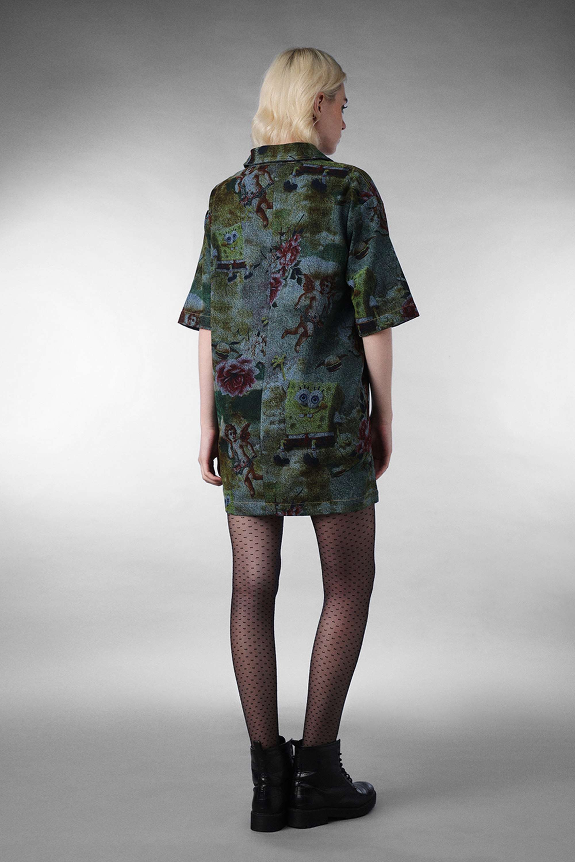 Abstract-Collared-Half-Sleeves-Cotton-Women-Dress