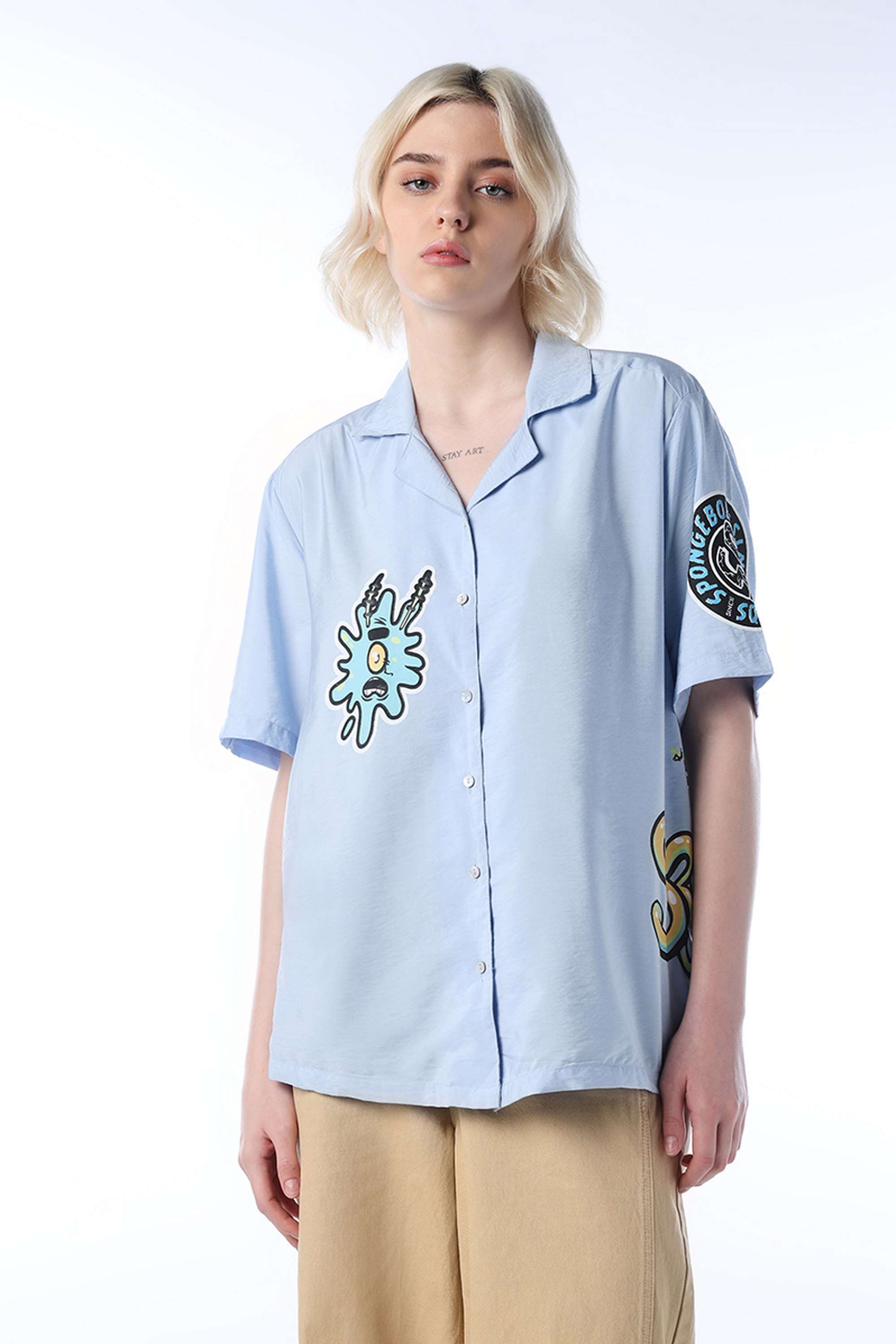 Graphic-Print-Collared-Viscose-Women-Casual-Wear-Shirt