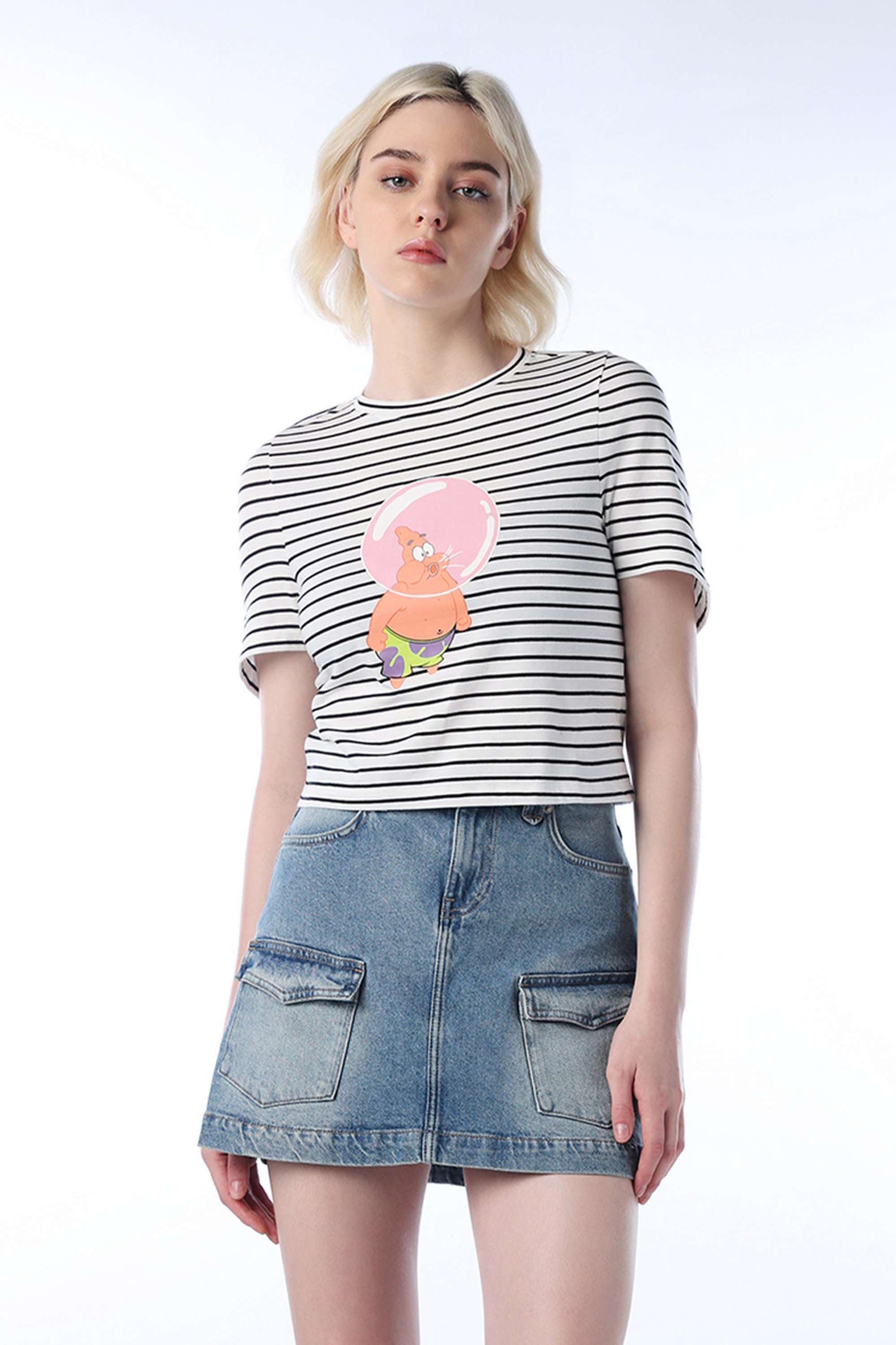 Stripes-Round-Neck-Cotton-Women-Casual-Wear-T-Shirt