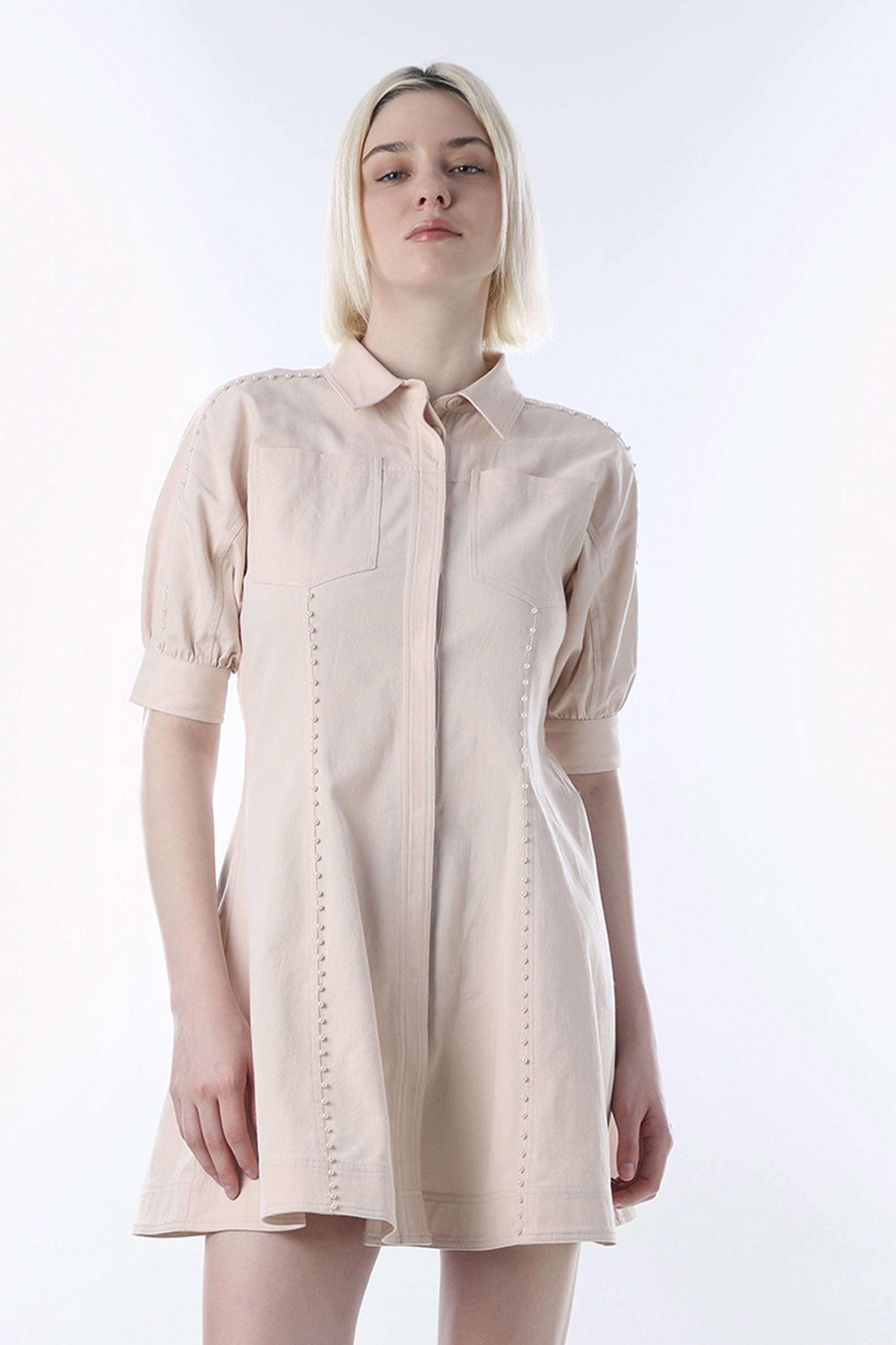 Embellished-Collared-Half-Sleeves-Cotton-Women-Dress