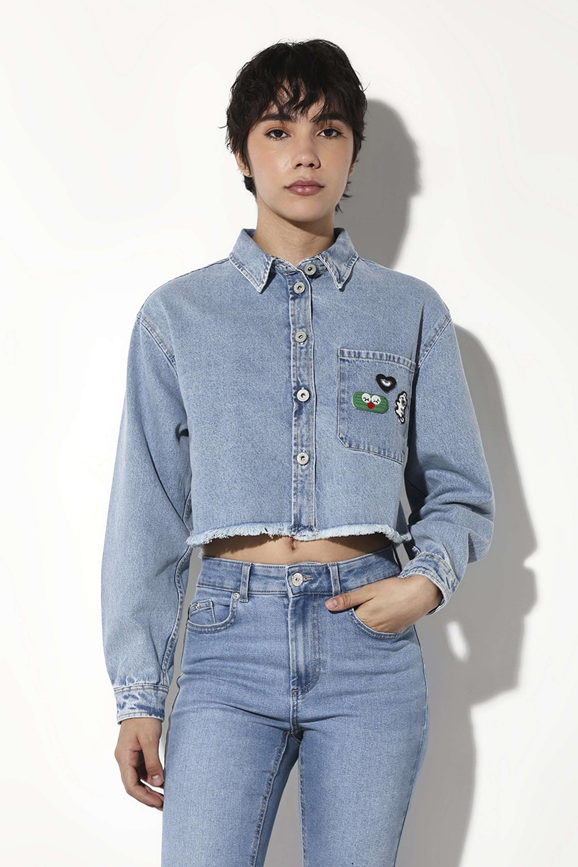 Solid-Collared-Cotton-Women-Casual-Wear-Shirt