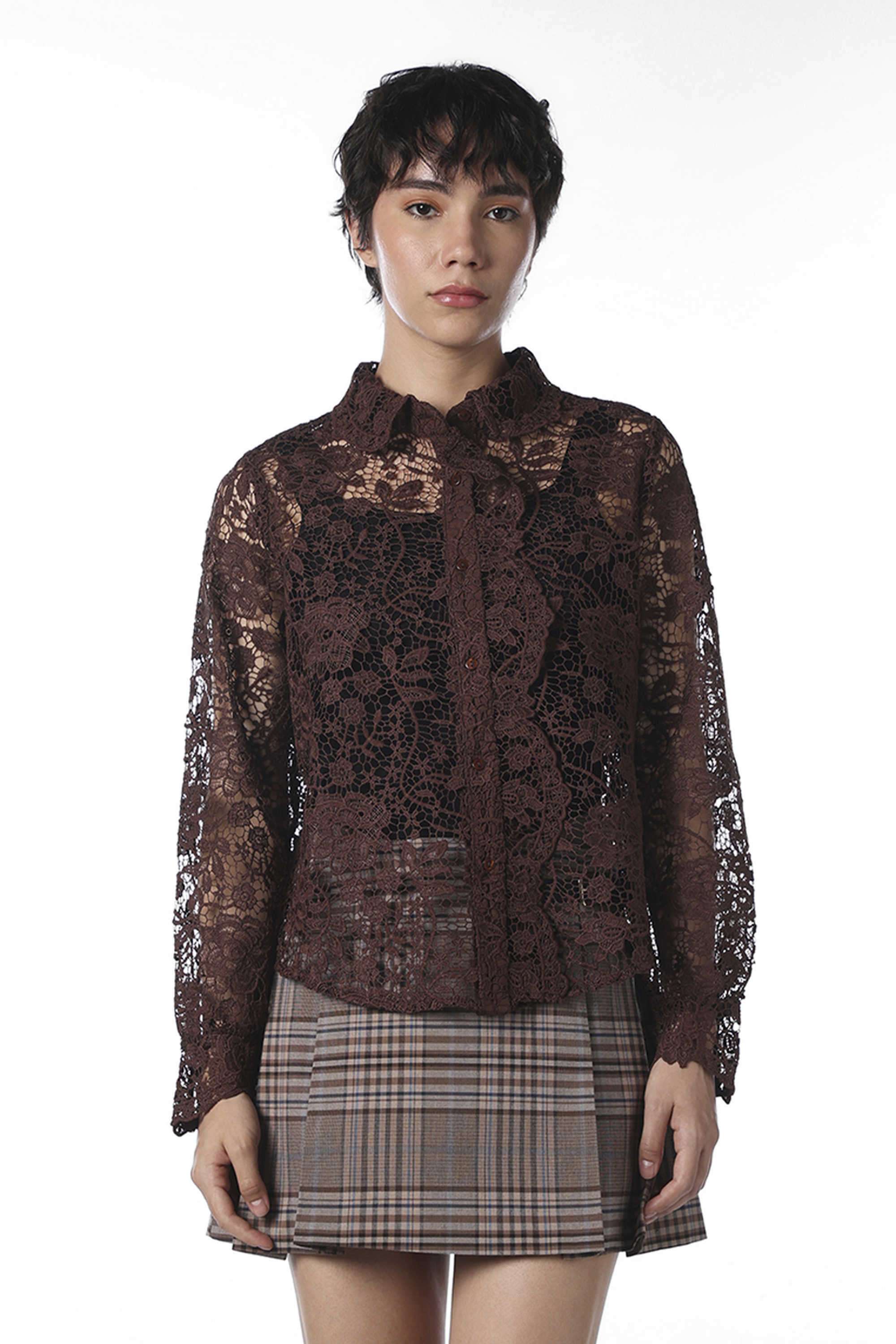 Floral-Polyester-Collared-Women-s-Shirt
