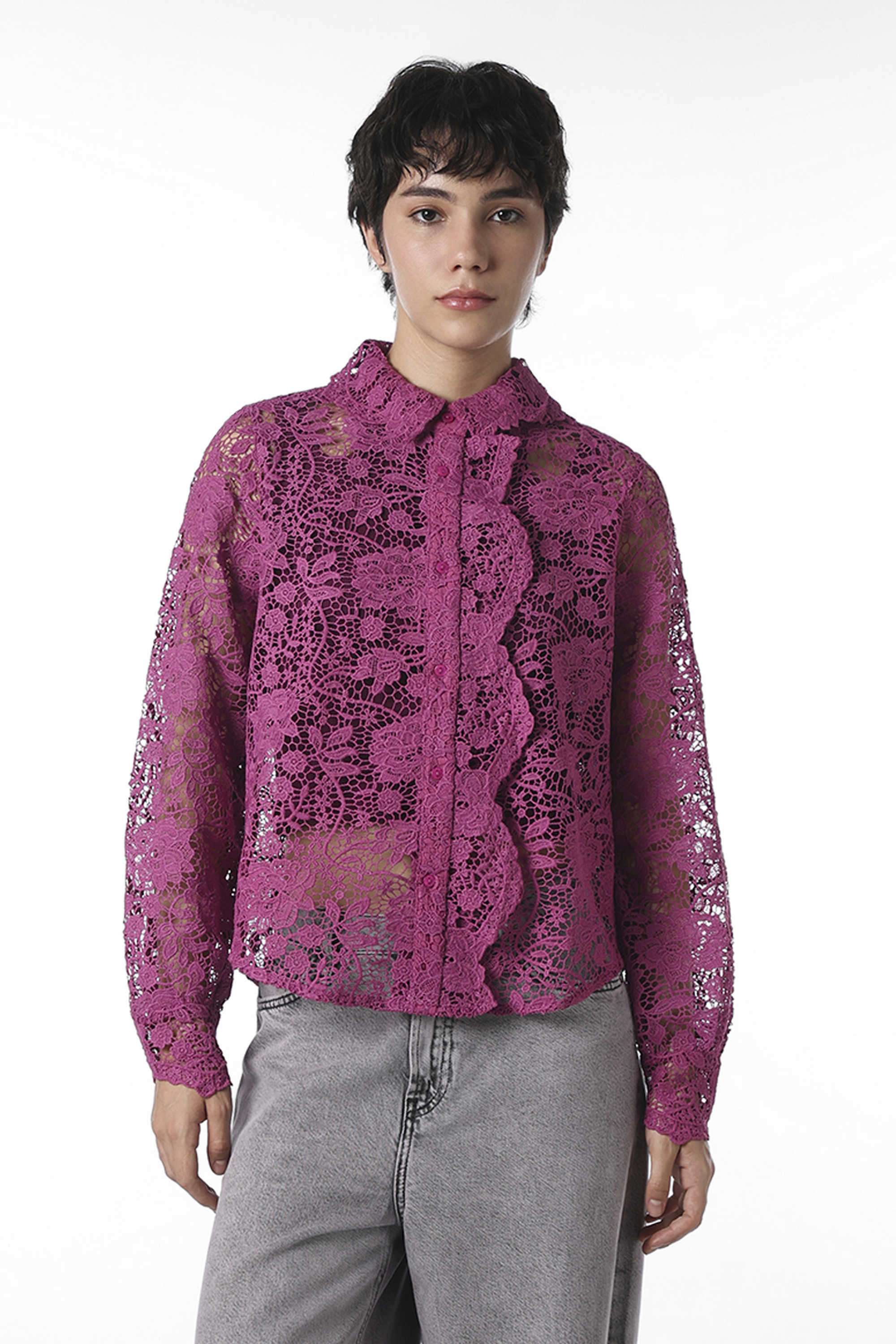 Floral-Polyester-Collared-Women-s-Shirt