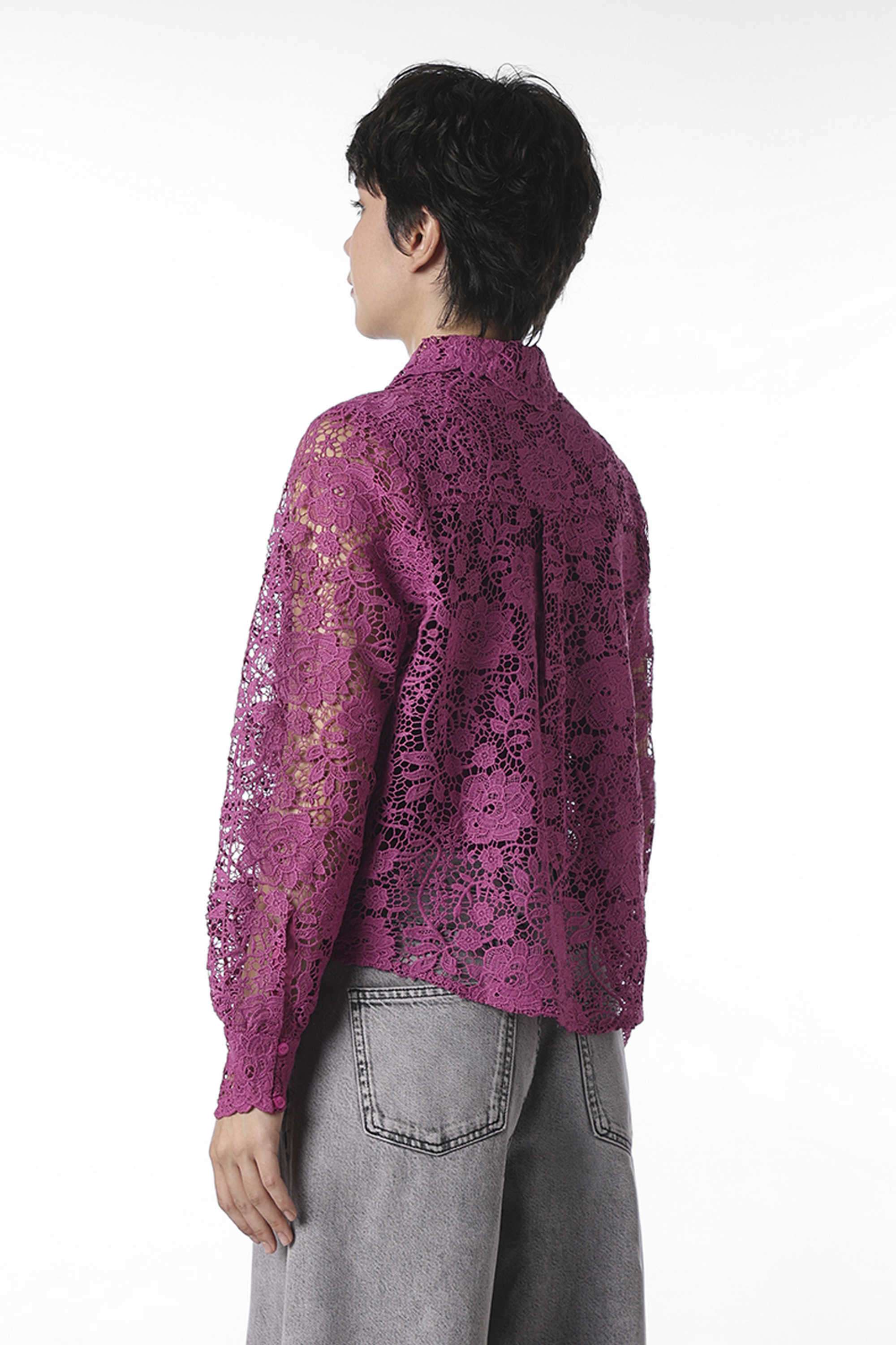 Floral-Polyester-Collared-Women-s-Shirt