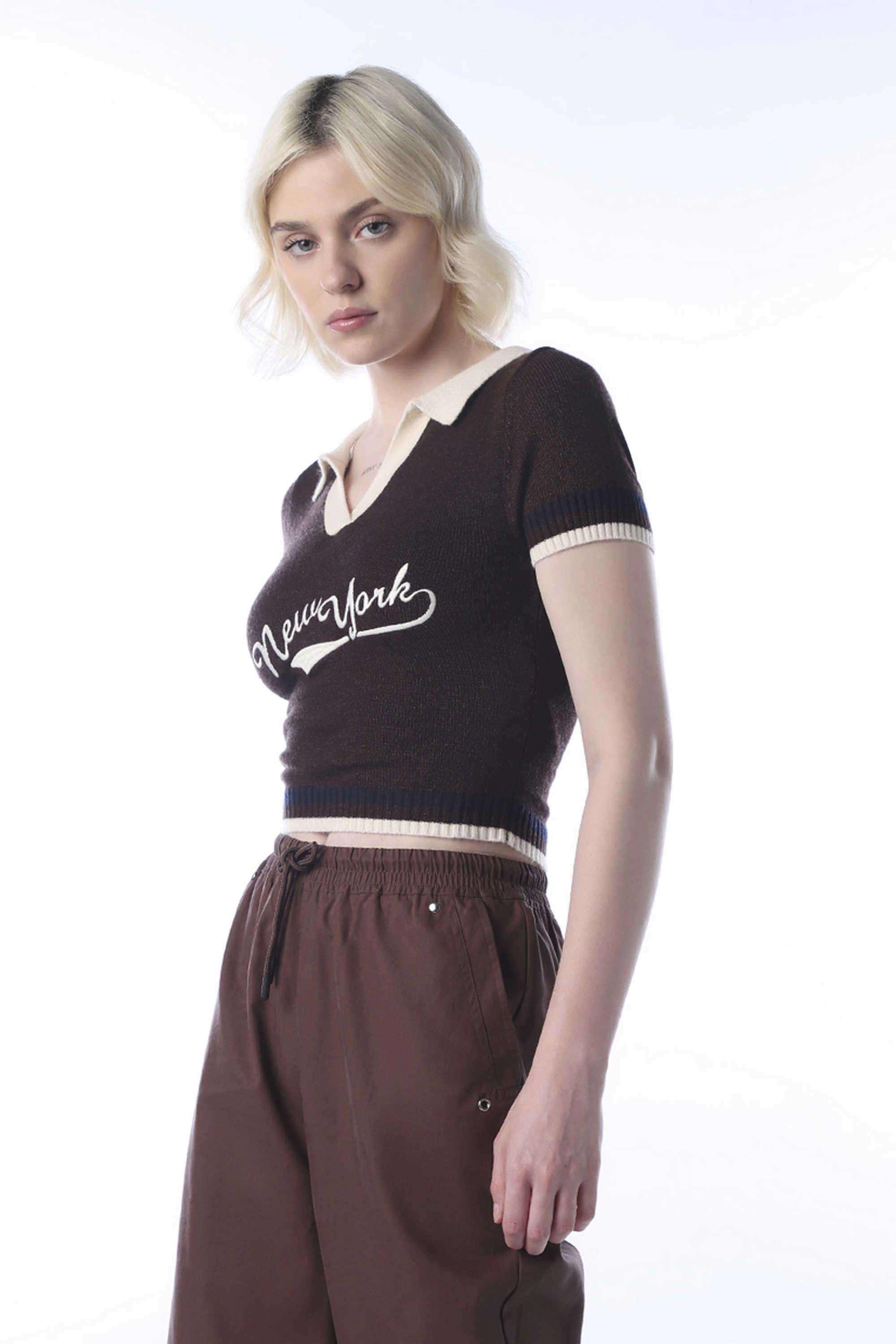 Typographic-Viscose-Collared-Women-s-T-Shirt