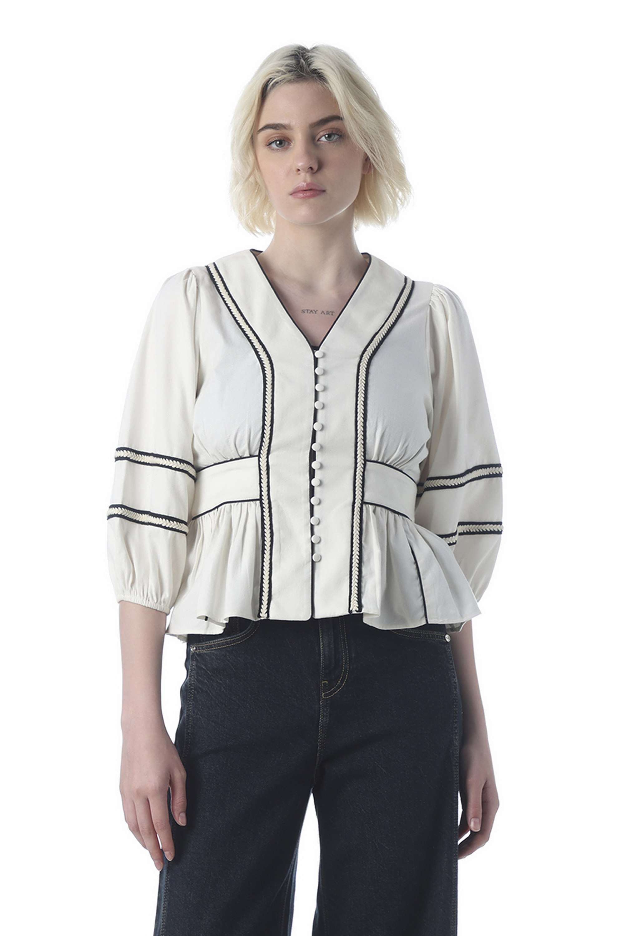 Embroidered-V-Neck-Cotton-Women-Casual-Wear-Top