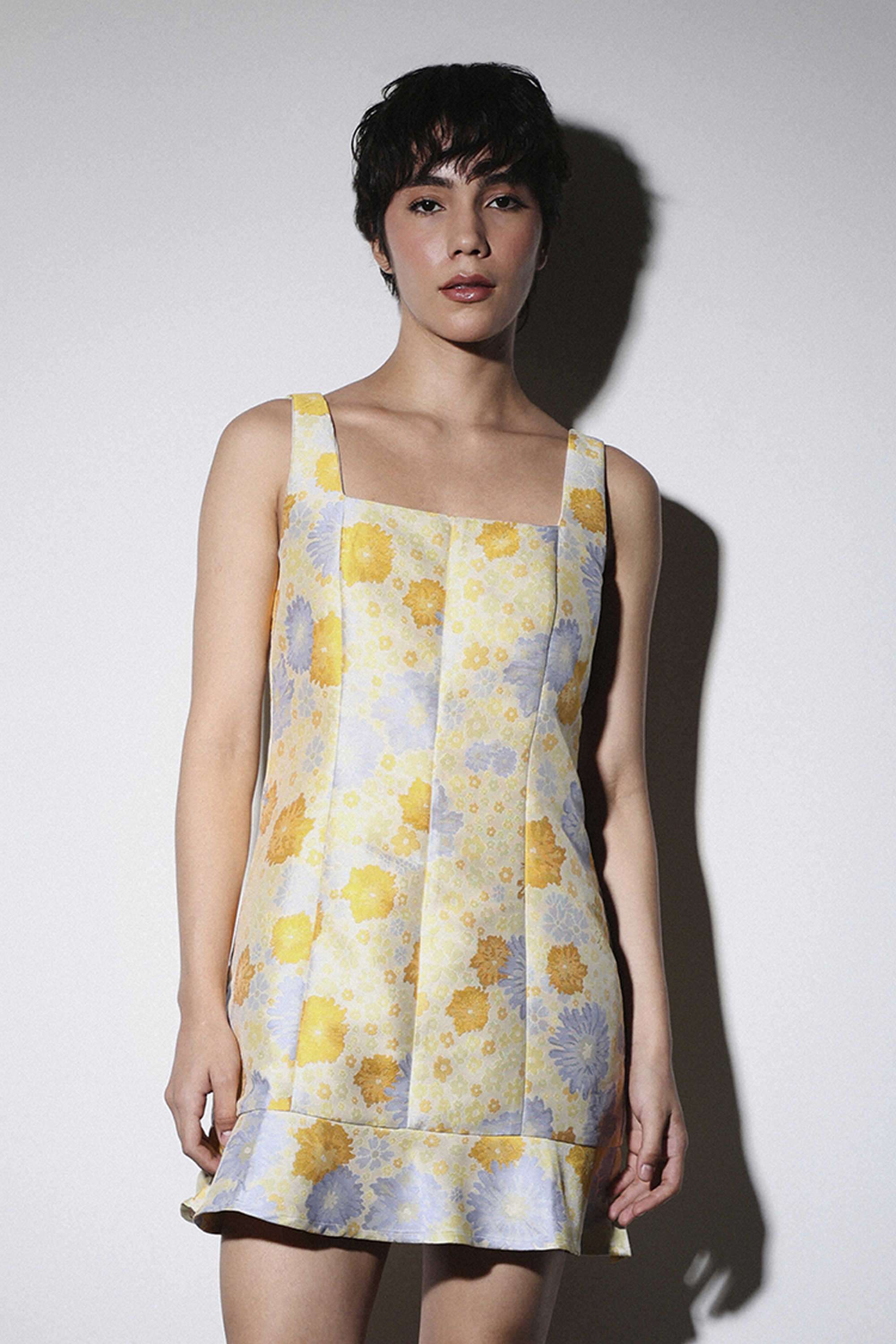 Floral-Polyester-Square-Neck-Women-s-Dress