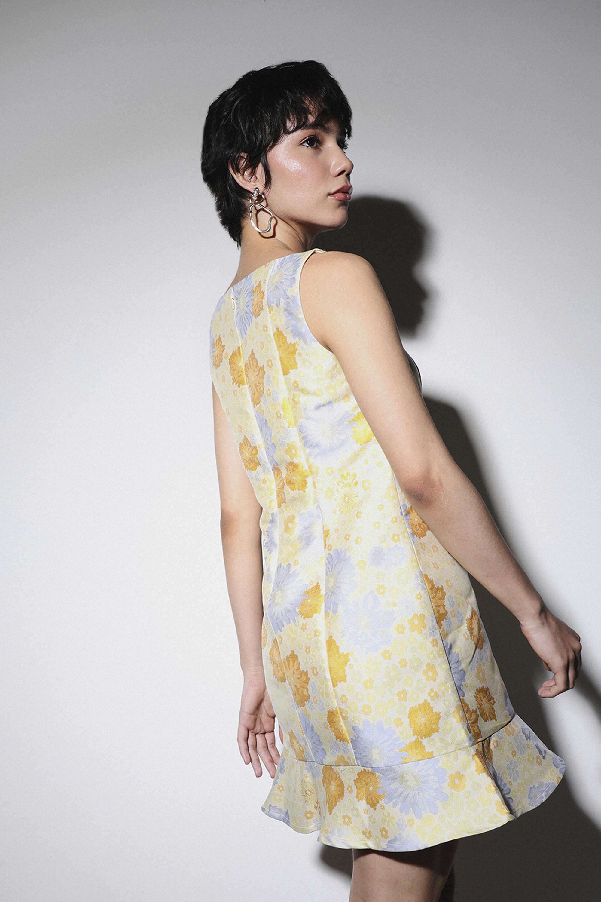 Floral-Polyester-Square-Neck-Women-s-Dress