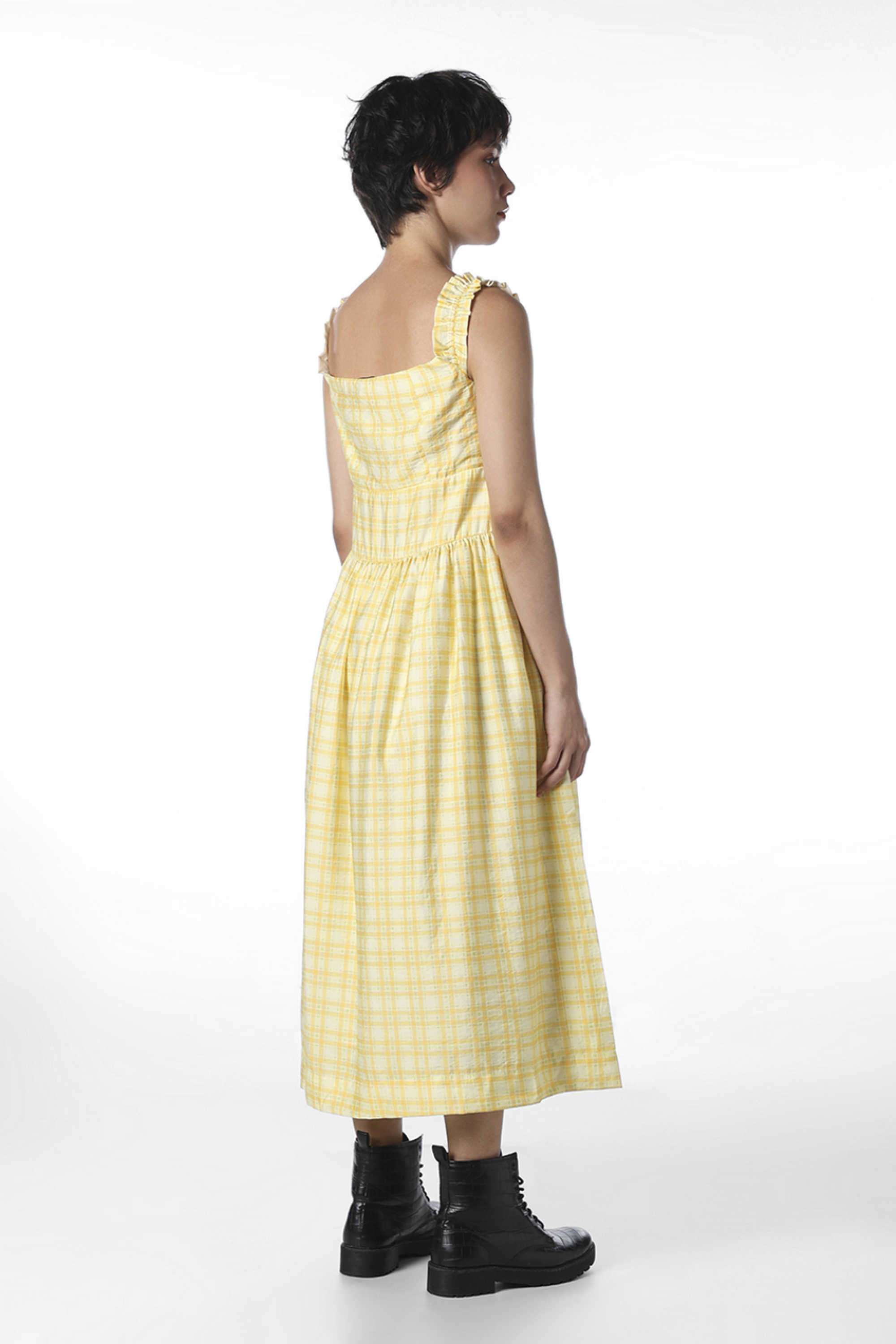 Checks-Viscose-Square-Neck-Women-s-Dress
