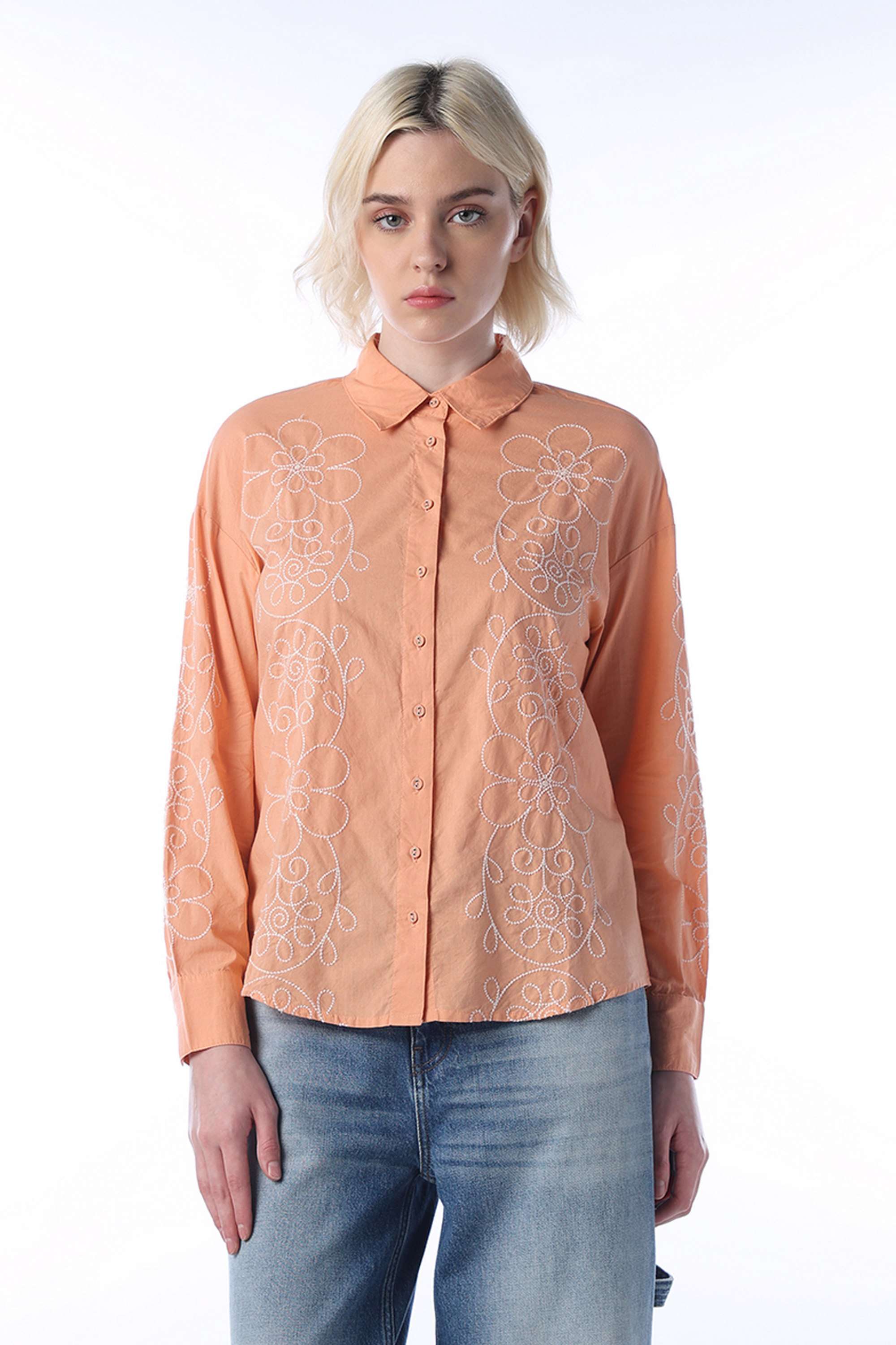 Embroidered-Collared-Cotton-Women-Casual-Wear-Shirt