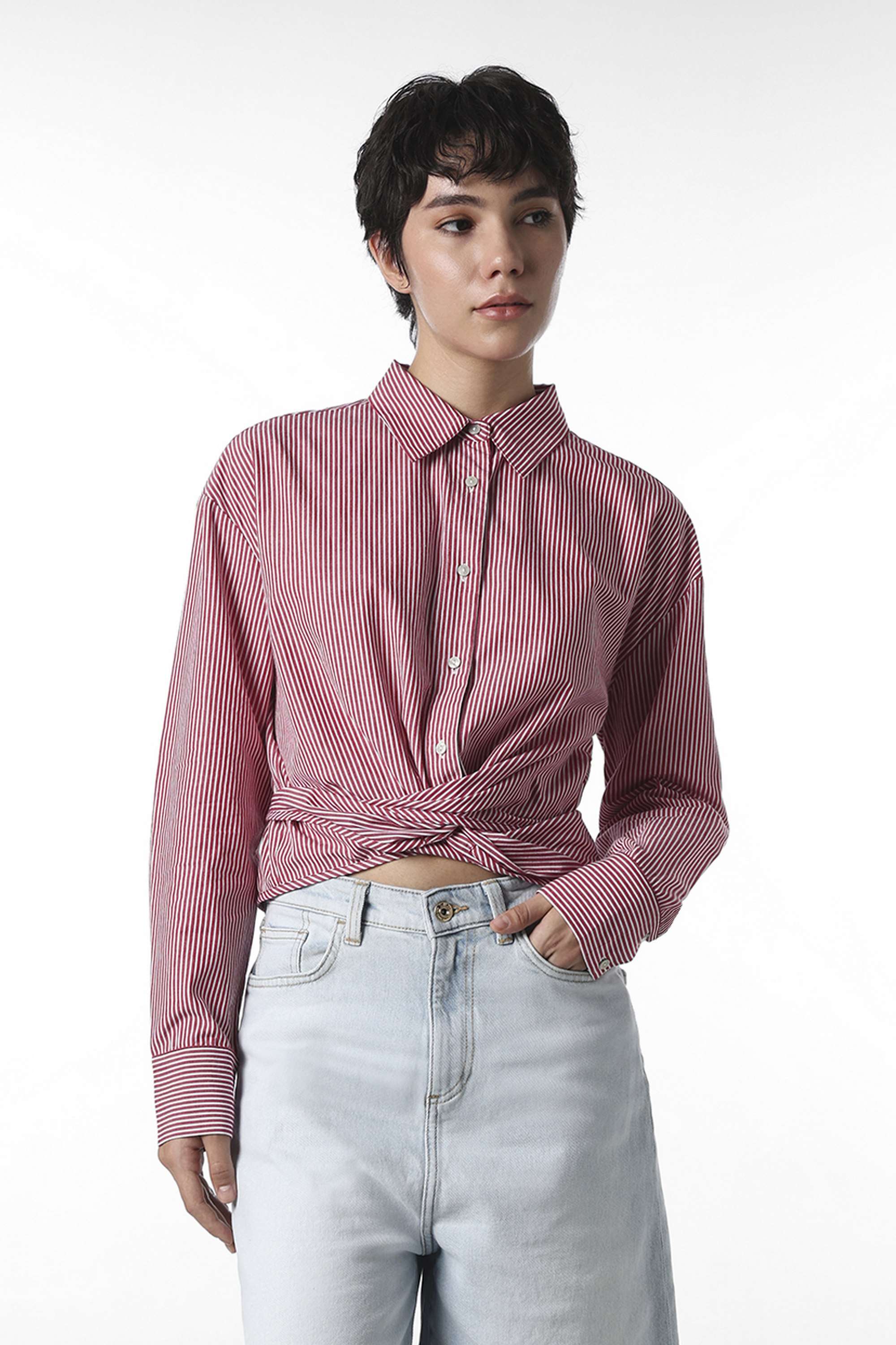 Stripes-Collared-Cotton-Women-Casual-Wear-Shirt