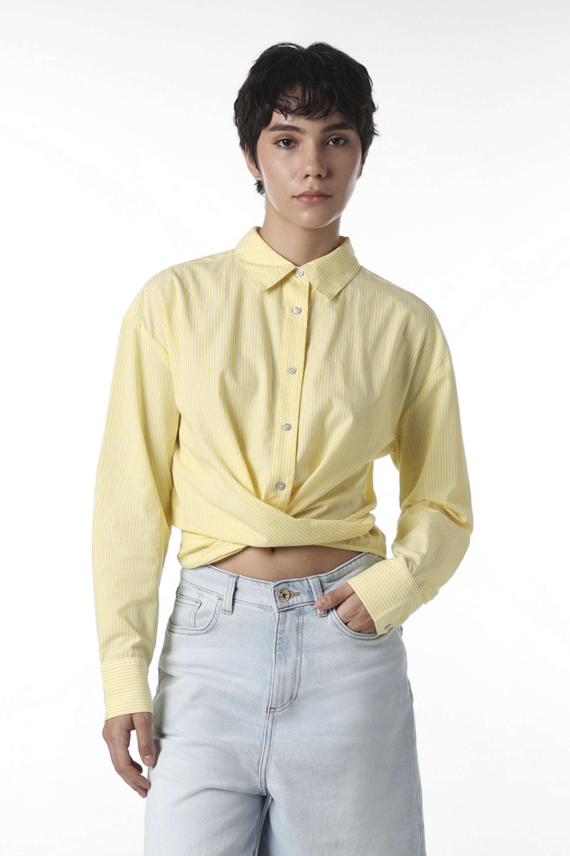Stripes-Collared-Cotton-Women-Casual-Wear-Shirt