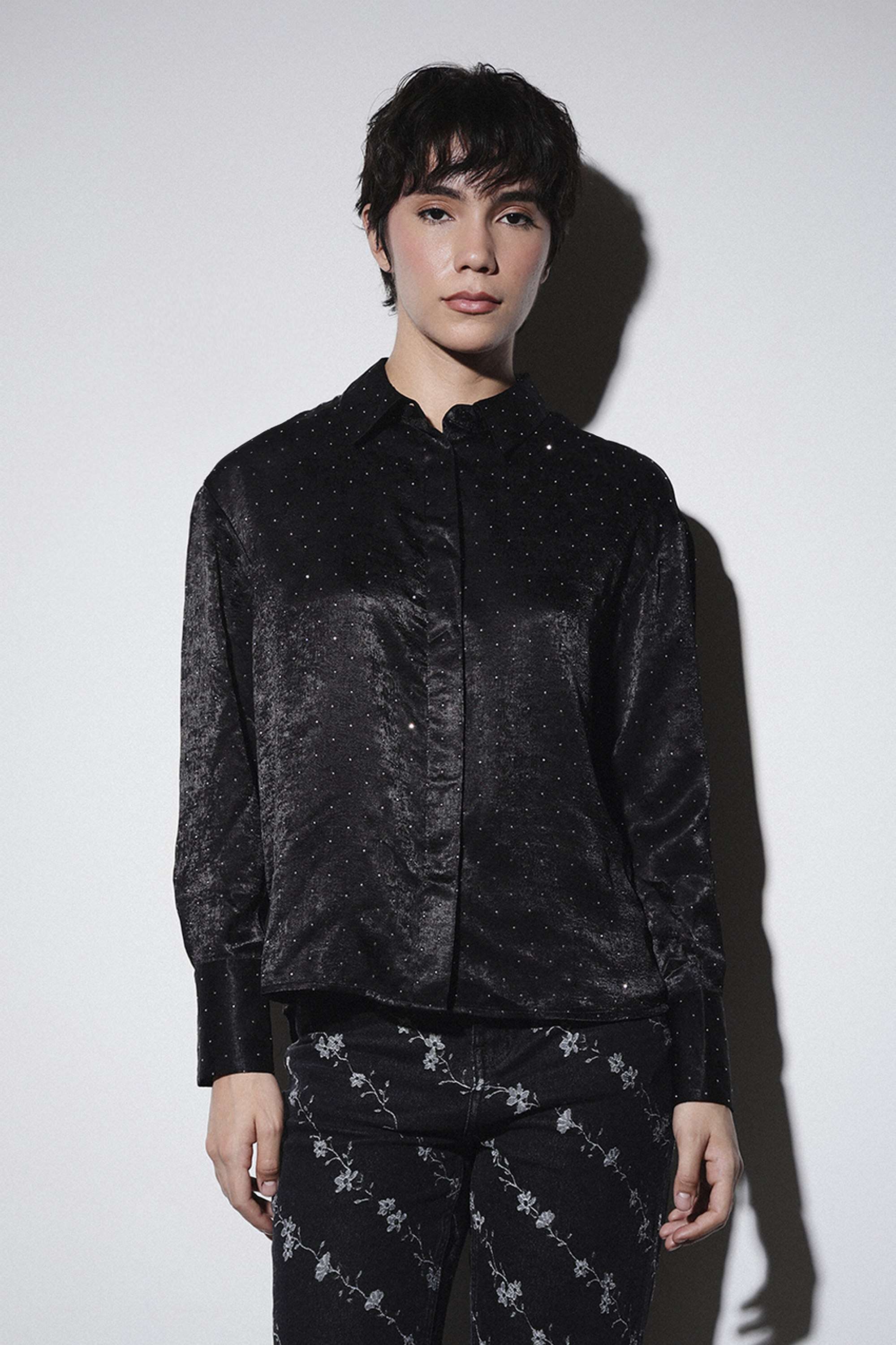 Embellished-Collared-Polyester-Women-Party-Wear-Shirt