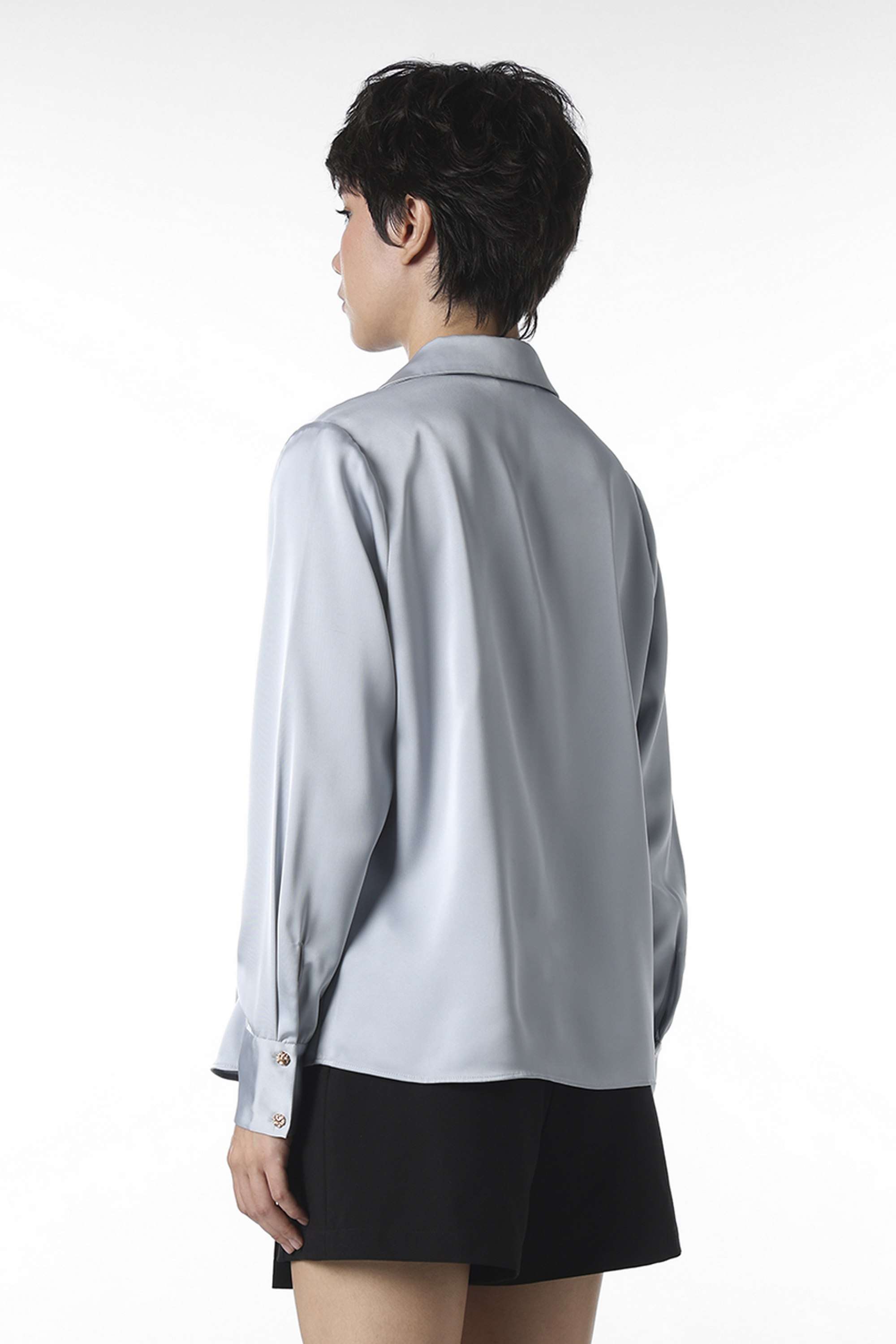 Solid-Collared-Polyester-Women-Casual-Wear-Shirt