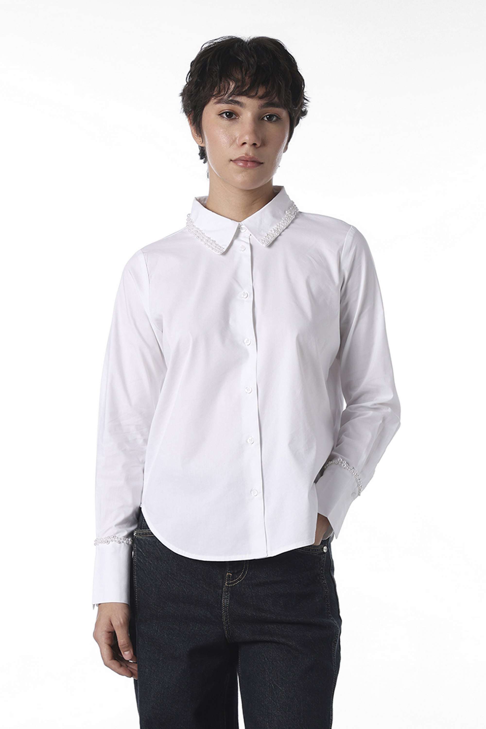 Solid-Collared-Cotton-Women-Casual-Wear-Shirt