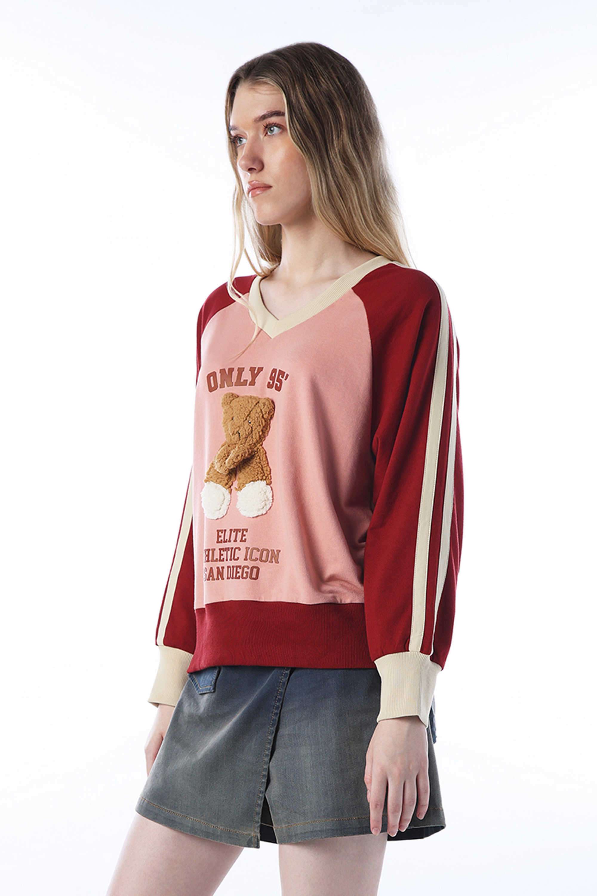 Typographic-V-Neck-Cotton-Women-Sweatshirt