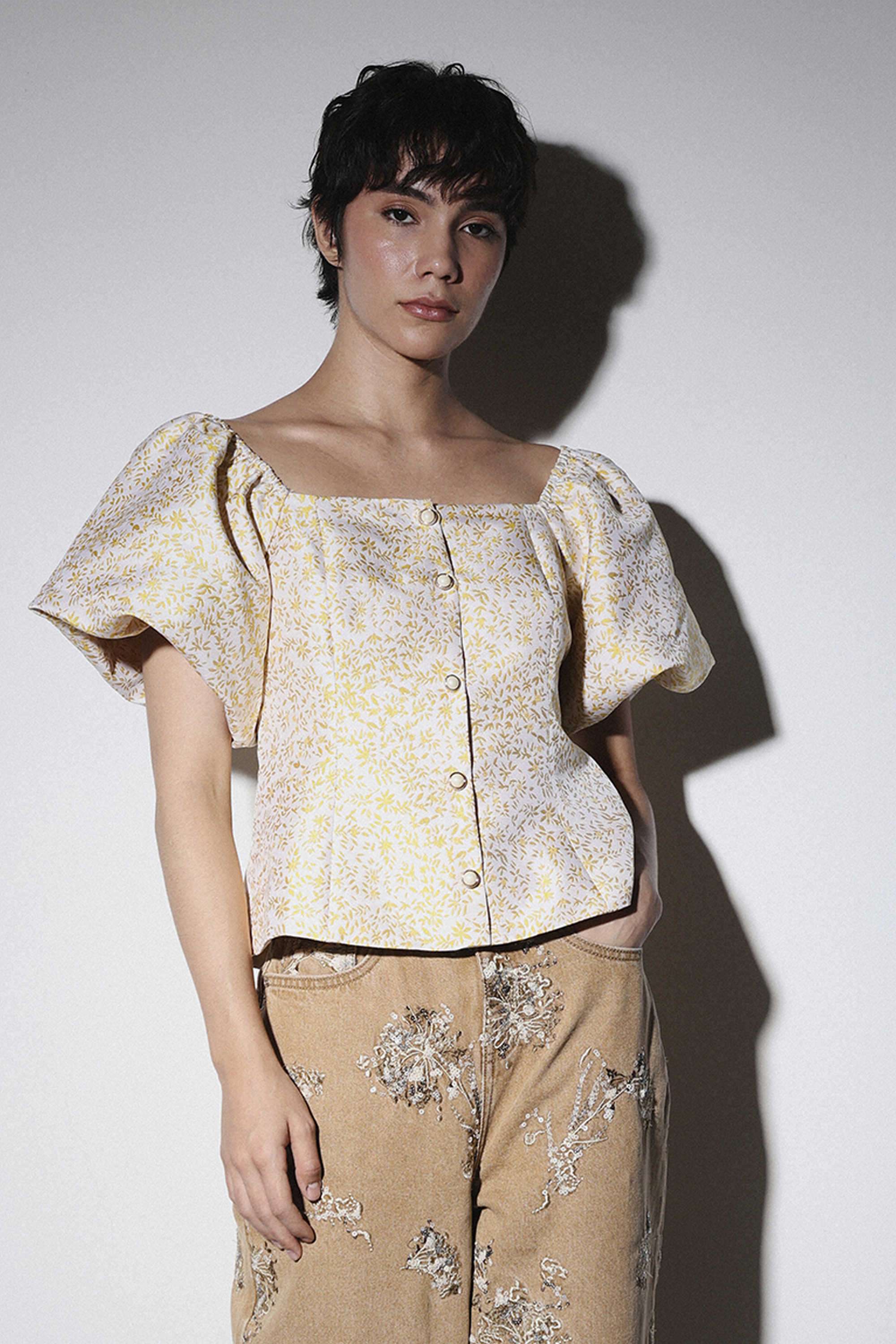 Printed-Polyester-Square-Neck-Women-s-Top