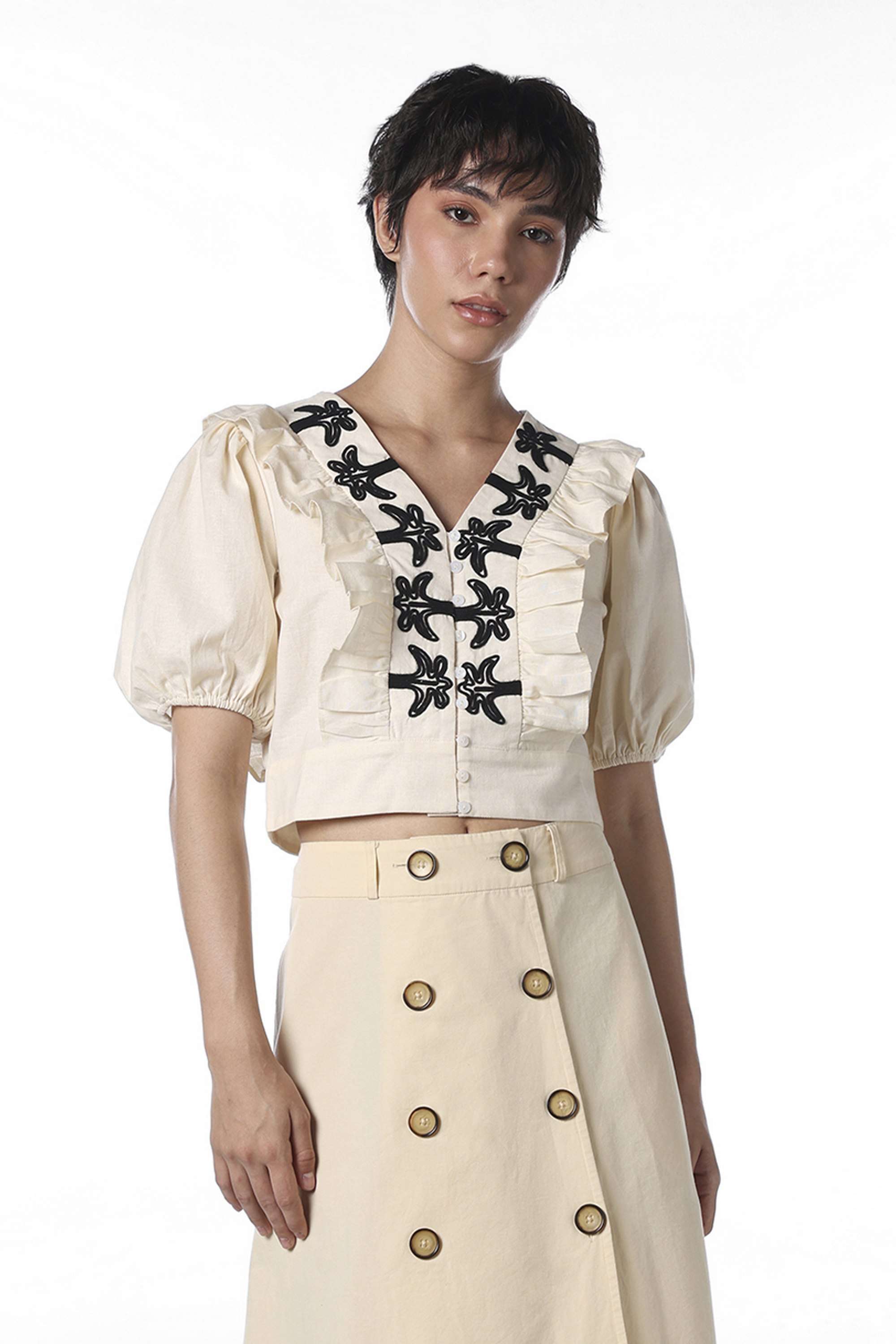 Embroidered-V-Neck-Viscose-Women-Casual-Wear-Top