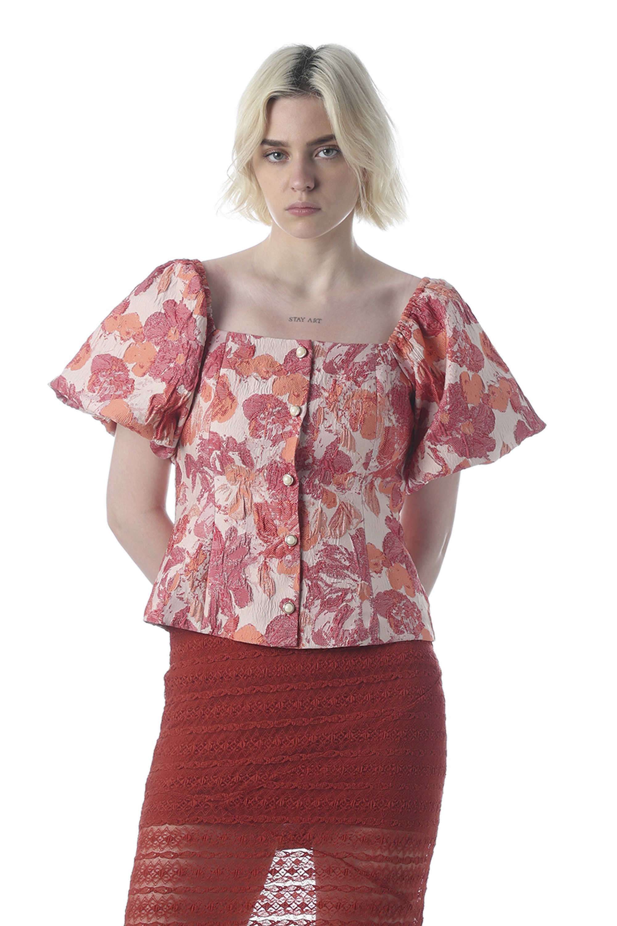 Abstract-Polyester-Square-Neck-Women-s-Top