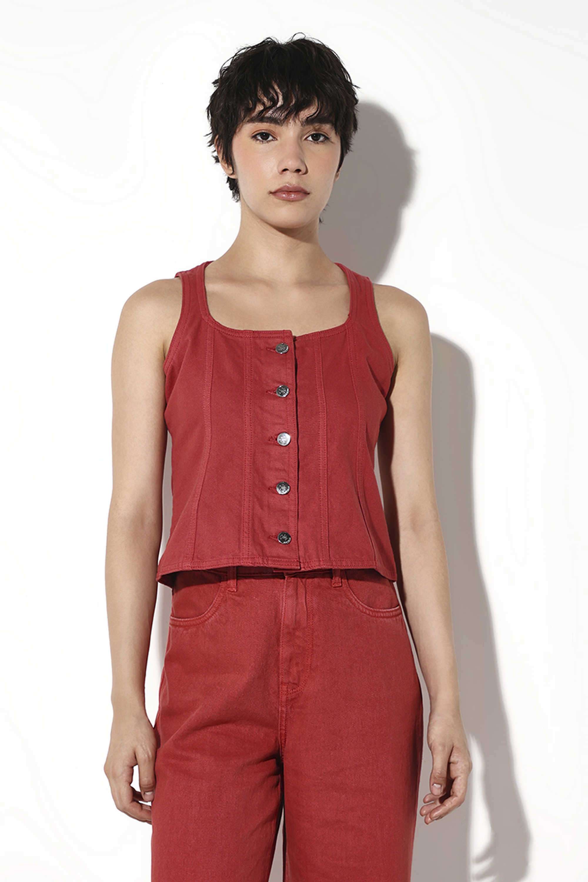 Solid-Cotton-Square-Neck-Women-s-Top