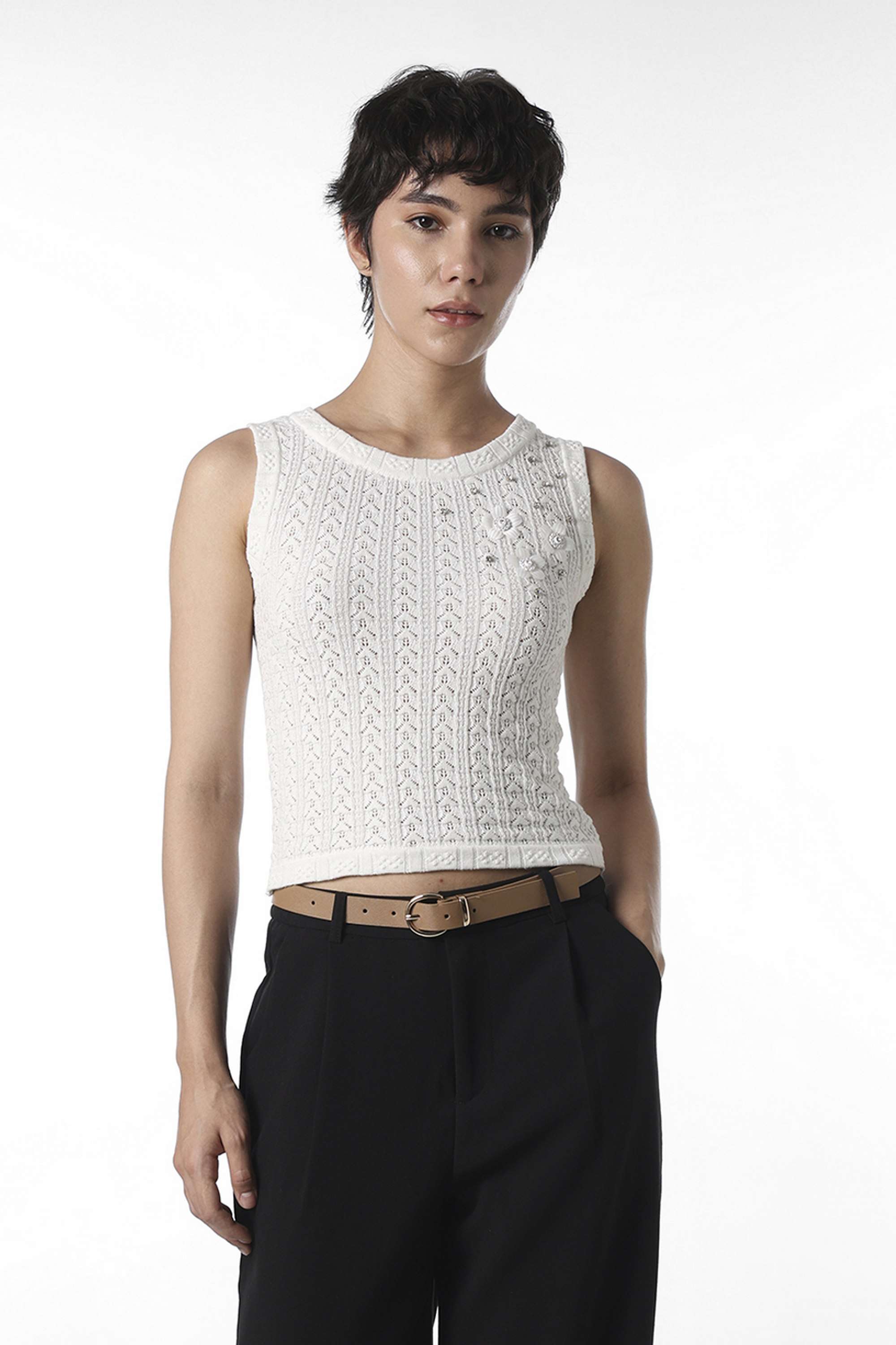 Embellished-Round-Neck-Cotton-Women-Casual-Wear-Tank-Top