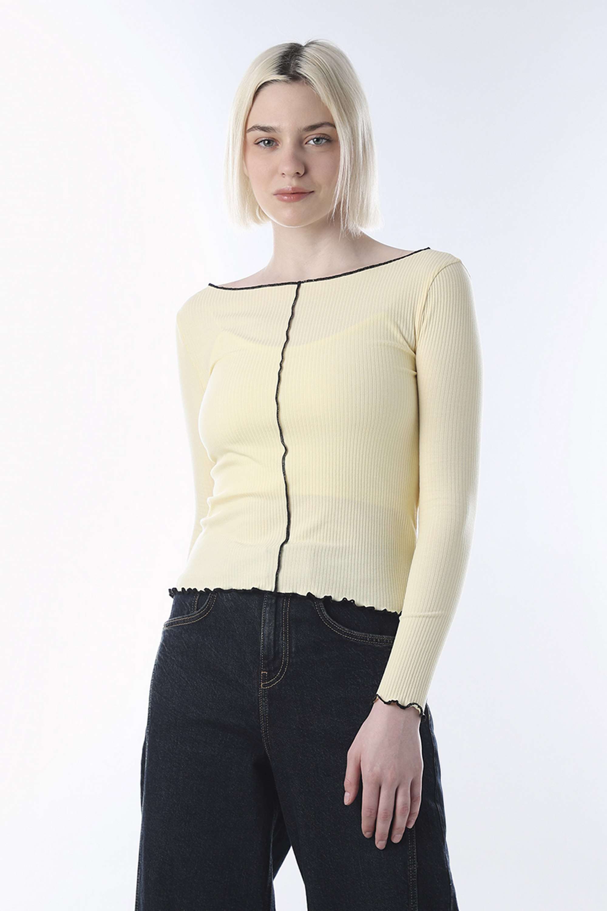 Solid-Boat-Neck-Polyester-Women-Casual-Wear-Top