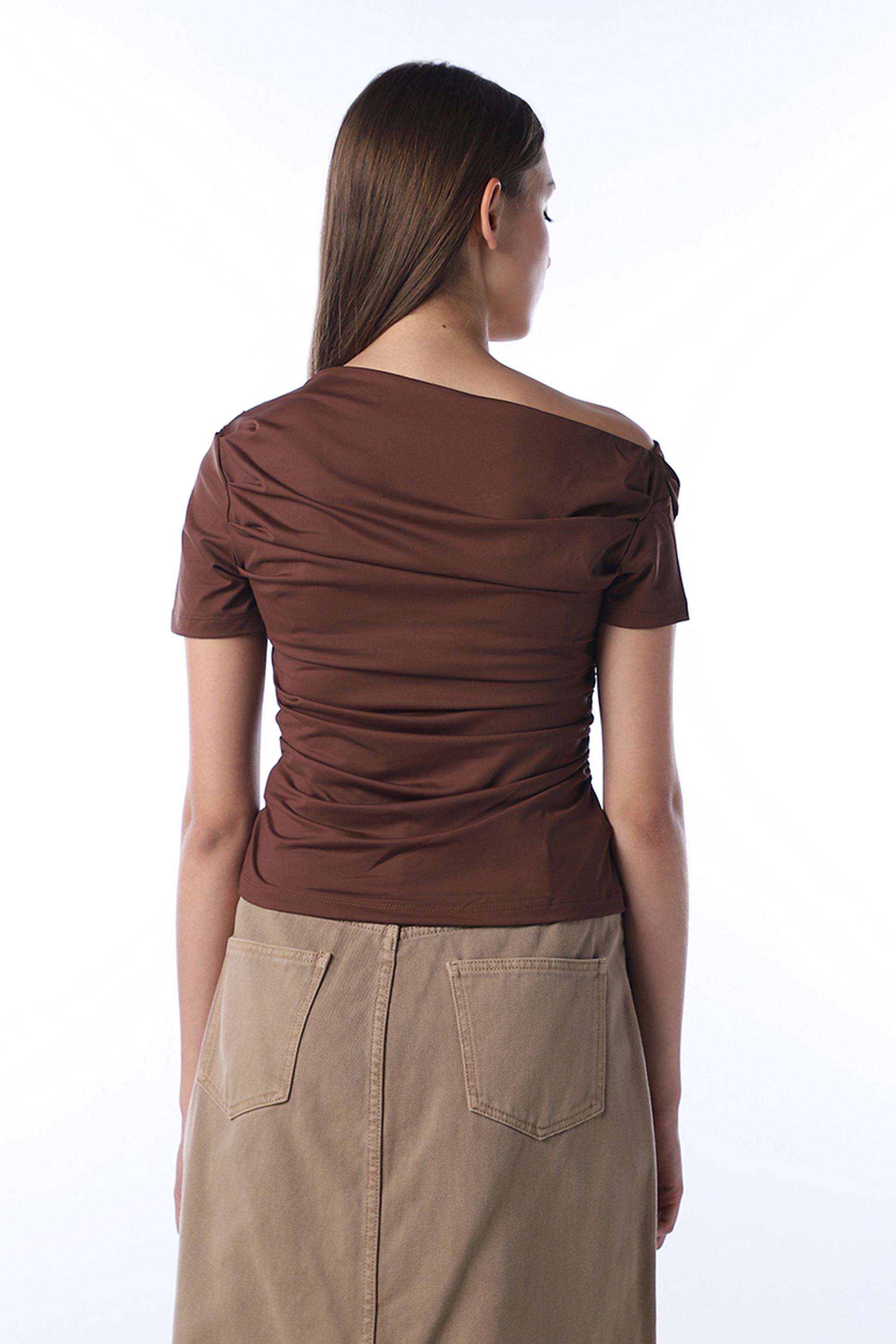 Solid-Polyester-Boat-Neck-Women-s-Top