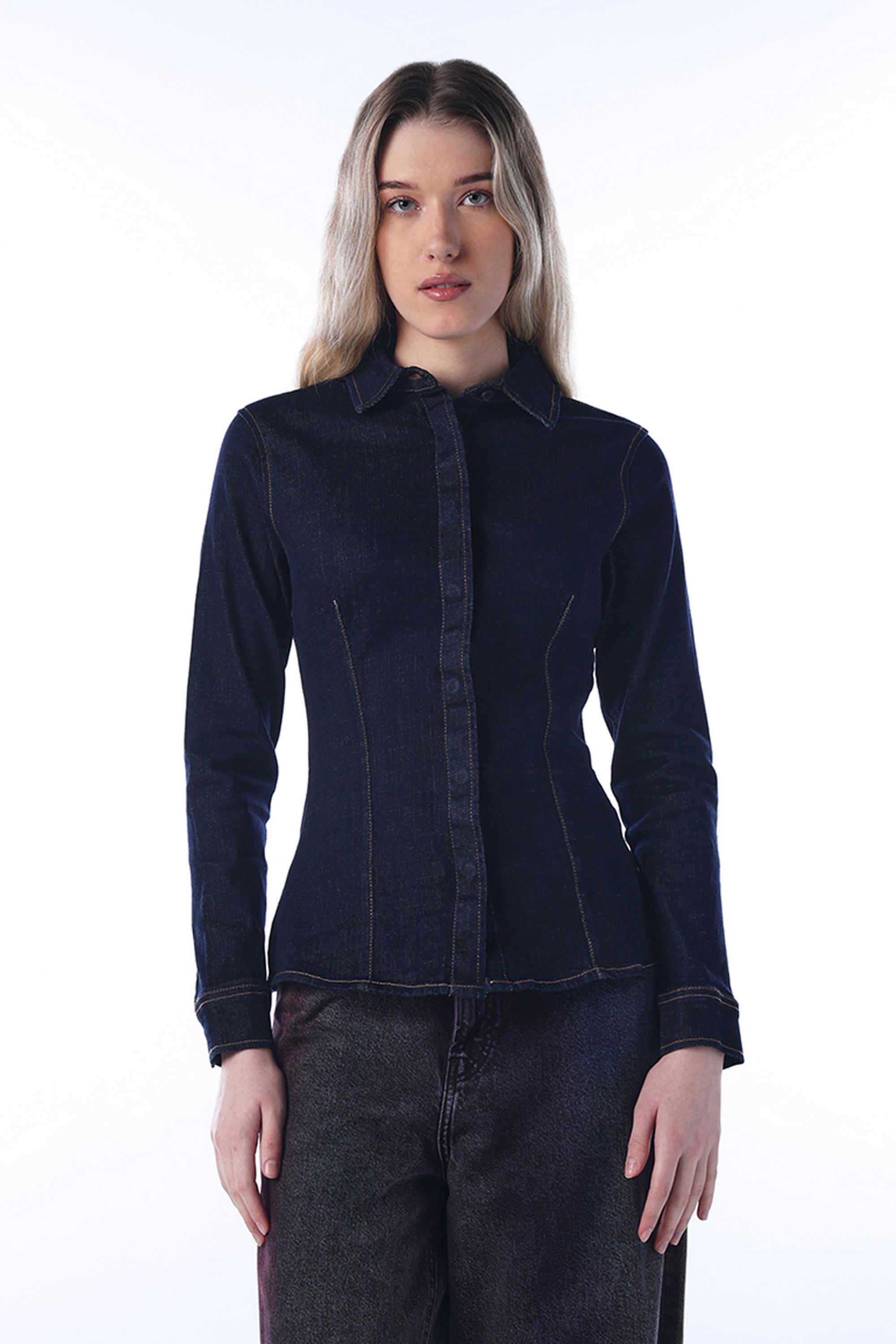 Solid-Collared-Cotton-Women-s-Casual-Wear-Shirt