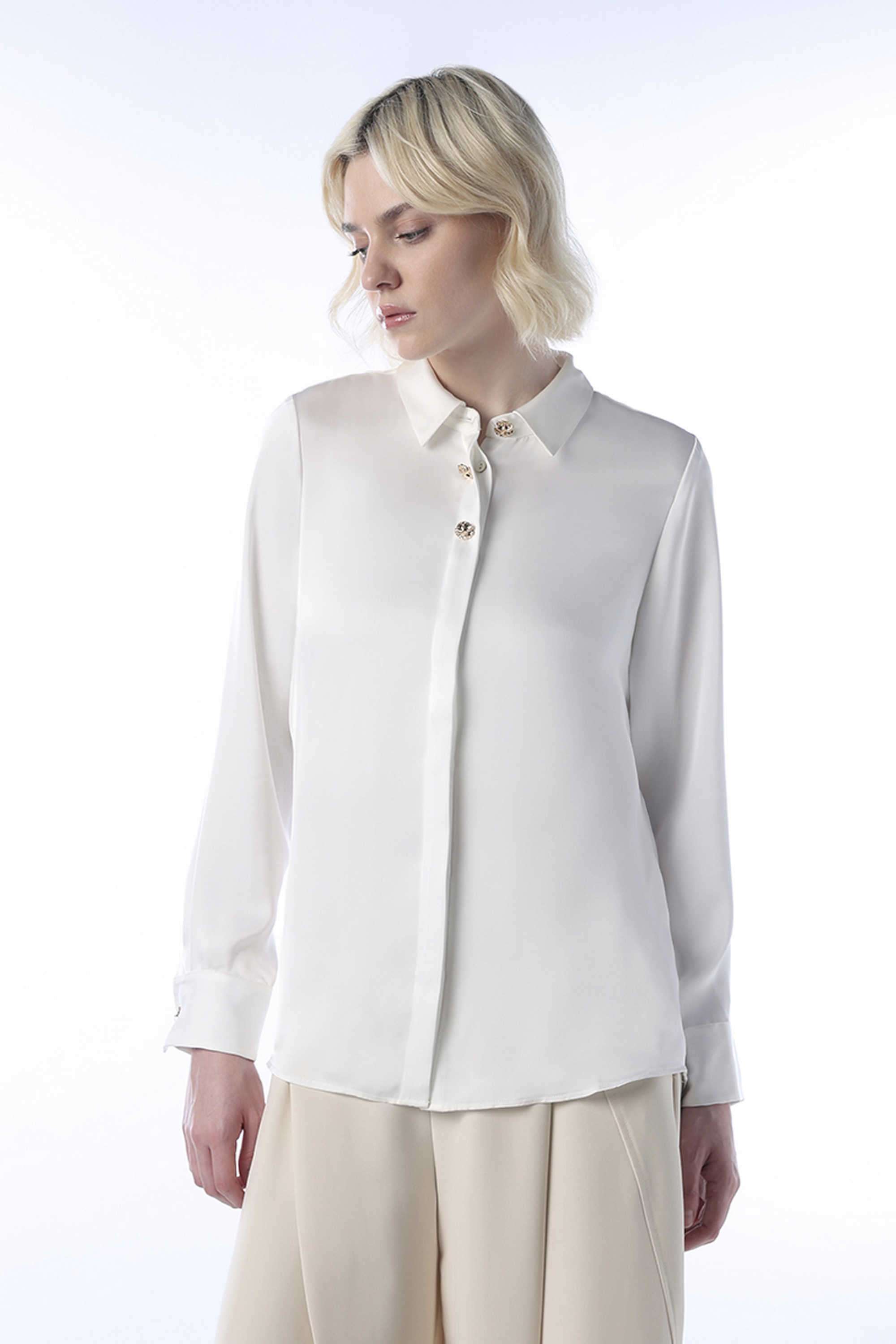 Solid-Polyester-Collared-Women-s-Shirt