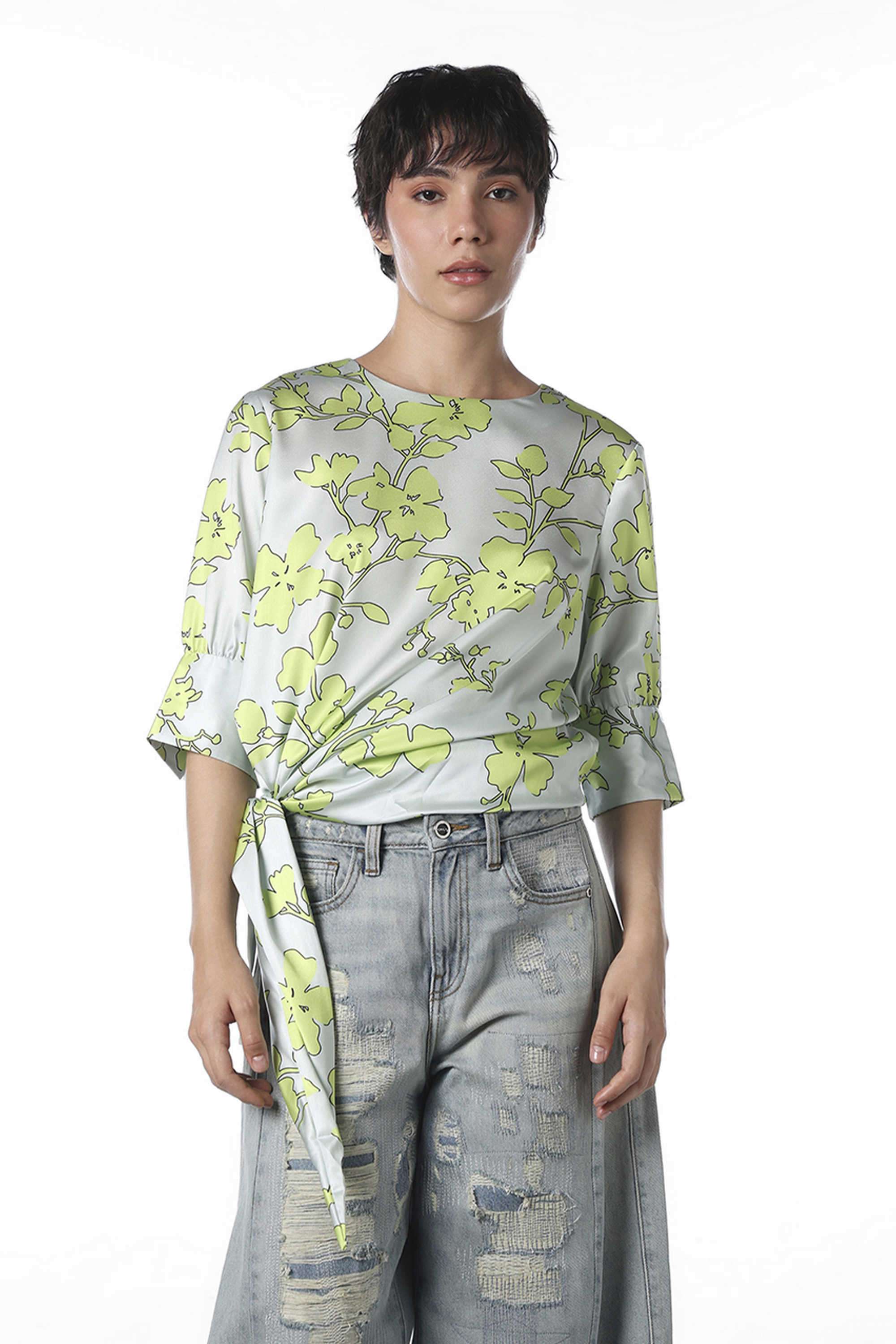 Floral-Polyester-Round-Neck-Women-s-Top