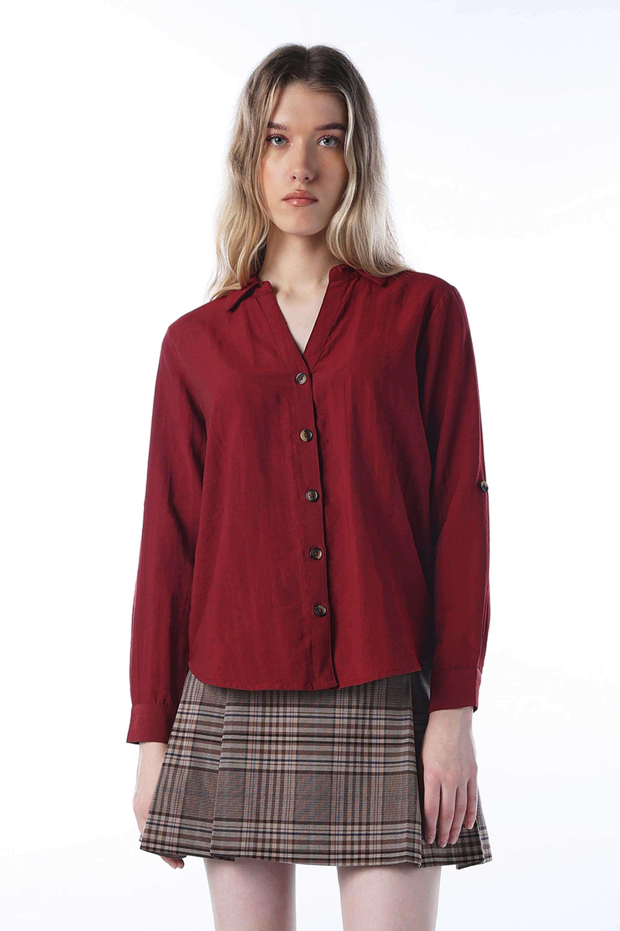 Solid-Viscose-Collared-Women-s-Shirt