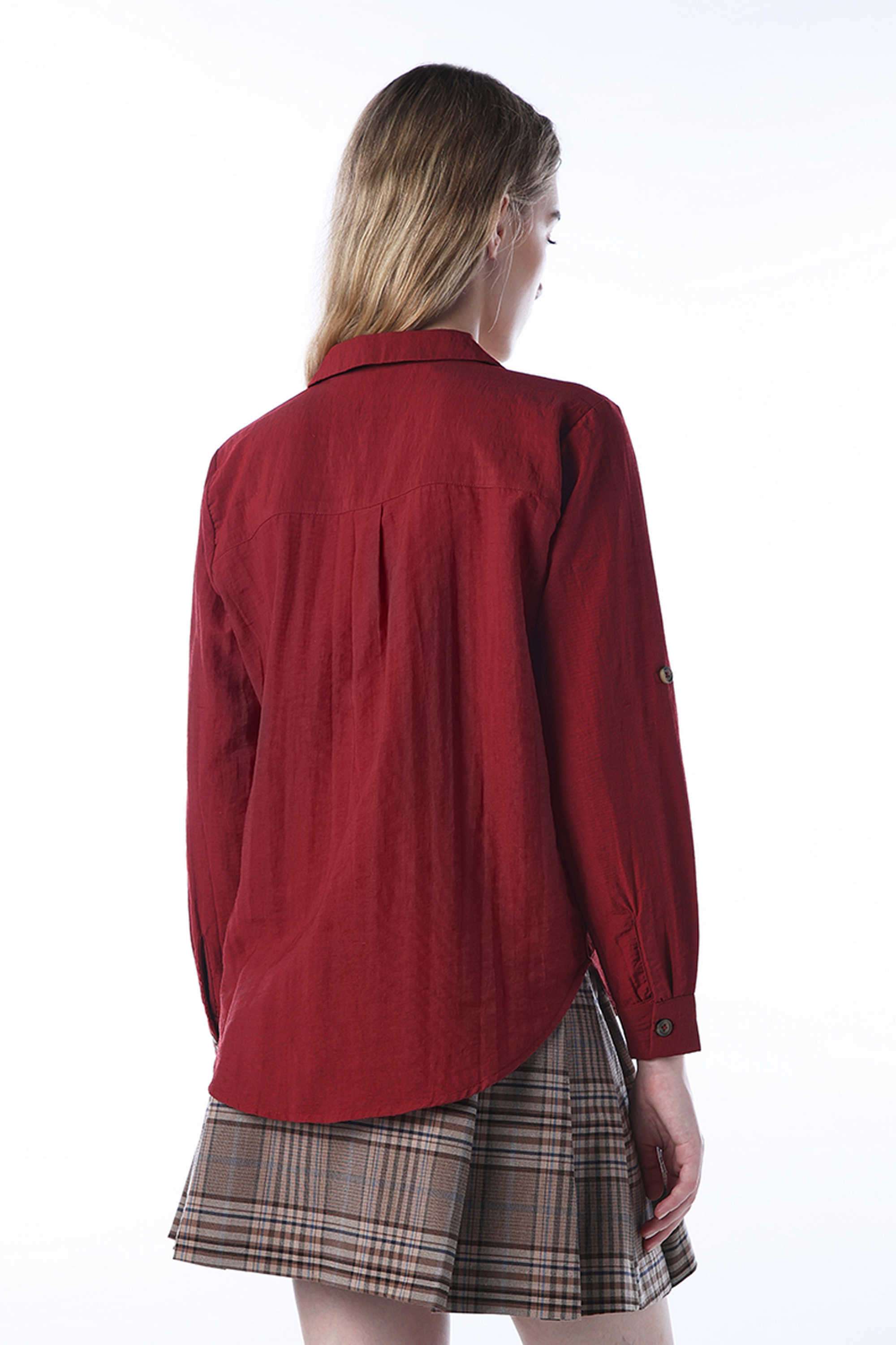 Solid-Viscose-Collared-Women-s-Shirt