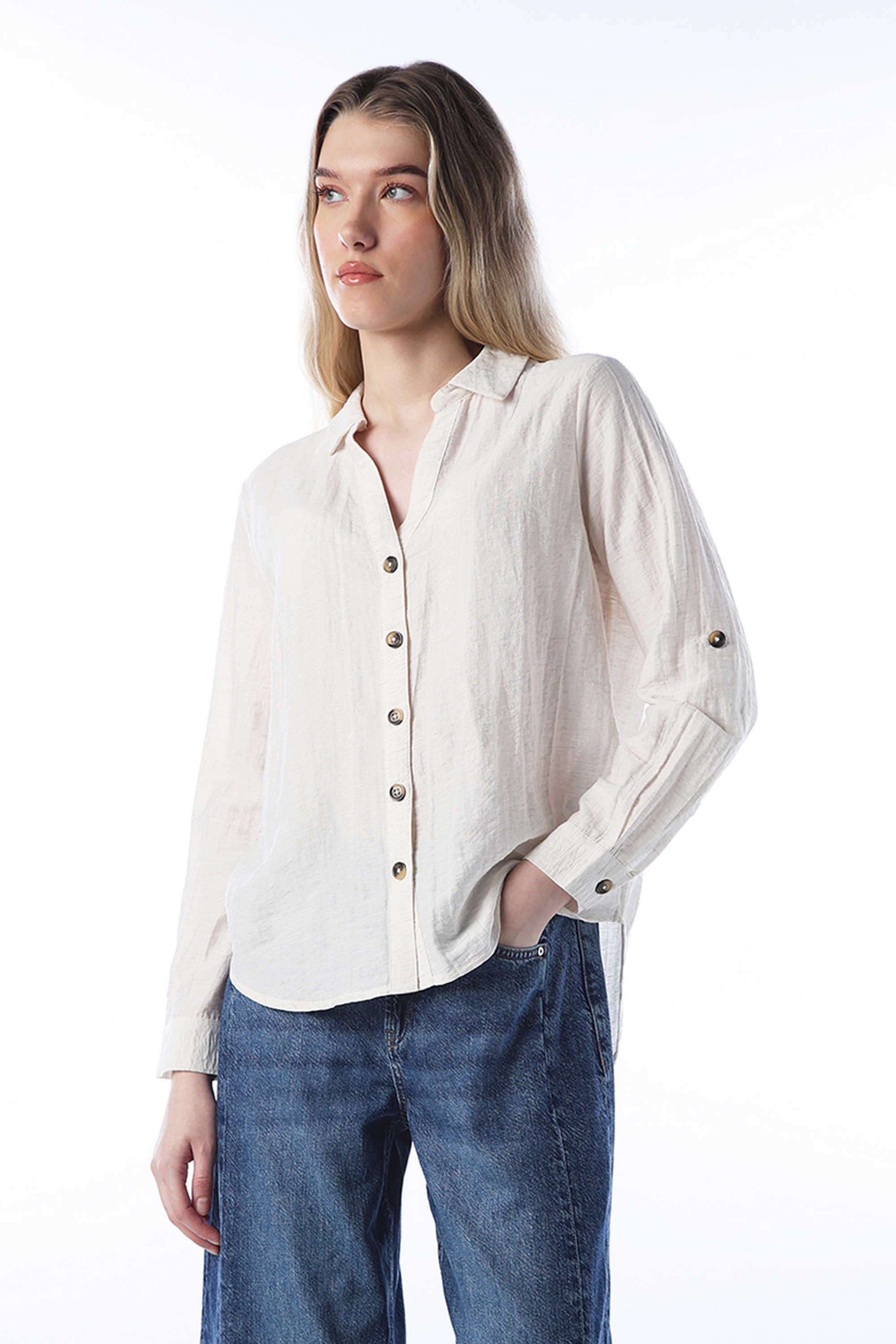 Solid-Viscose-Collared-Women-s-Shirt