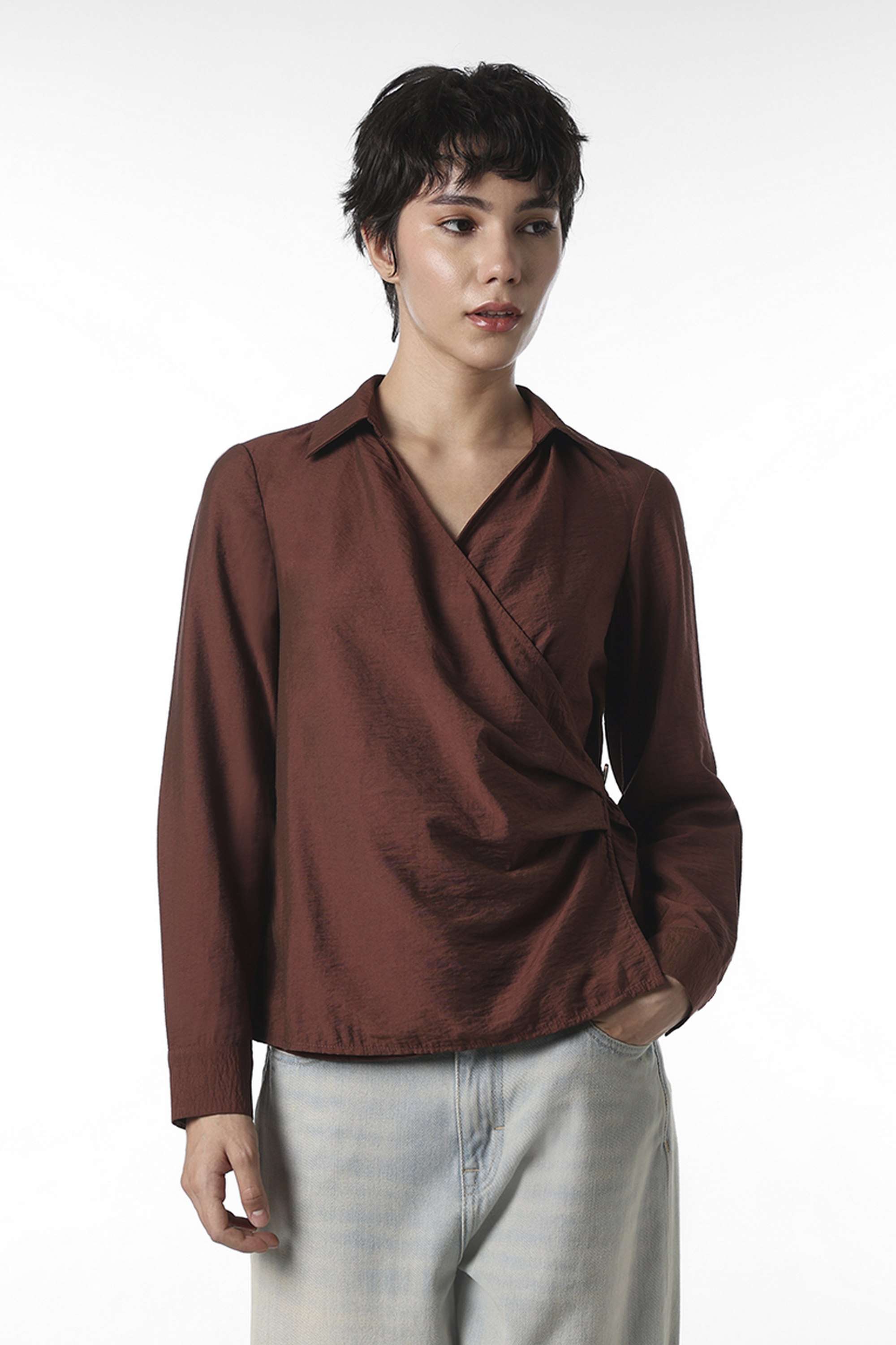only Solid Collared Viscose Women Casual Wear Shirt-picture-27