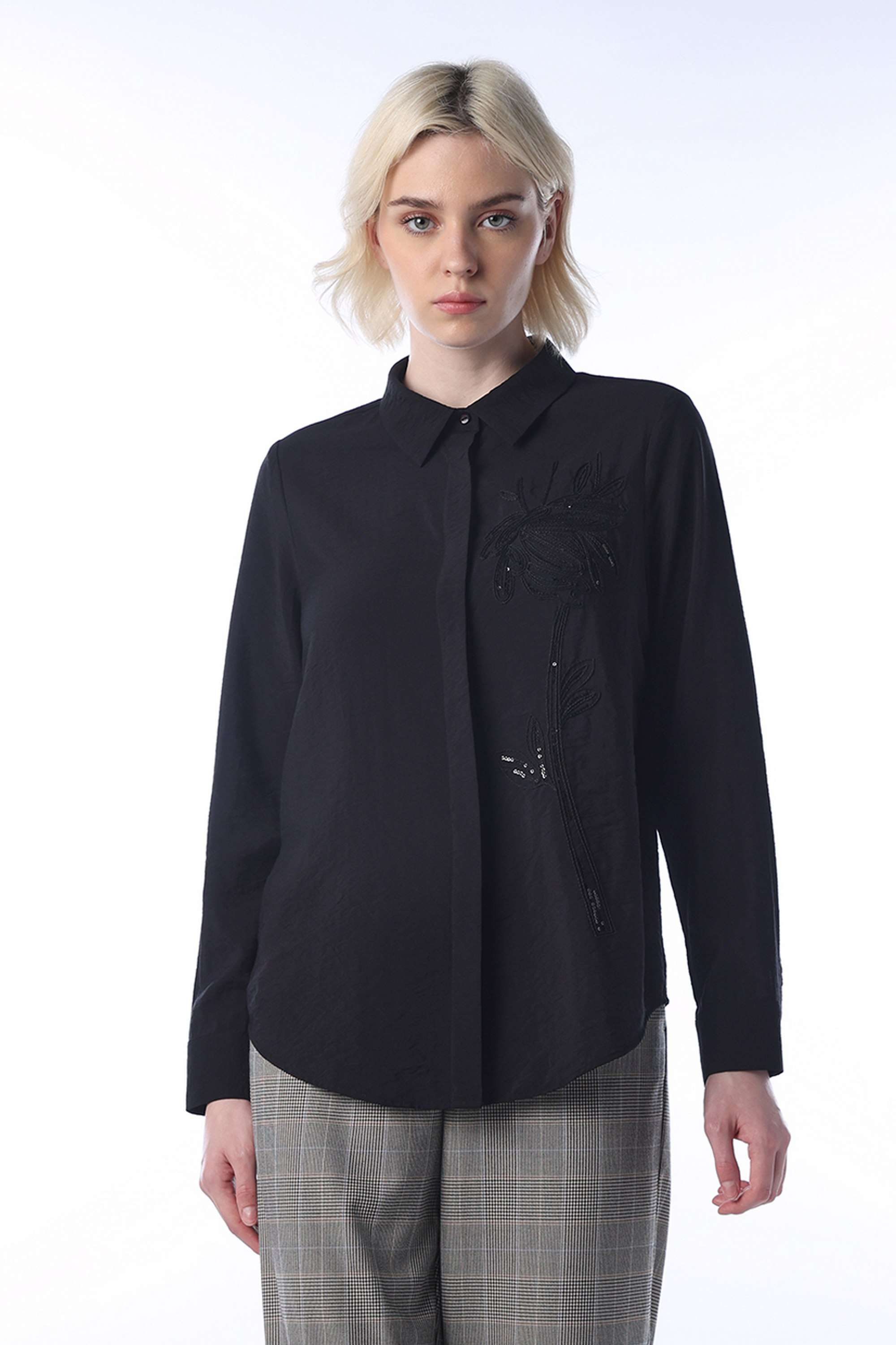 Embroidered-Collared-Viscose-Women-Casual-Wear-Shirt
