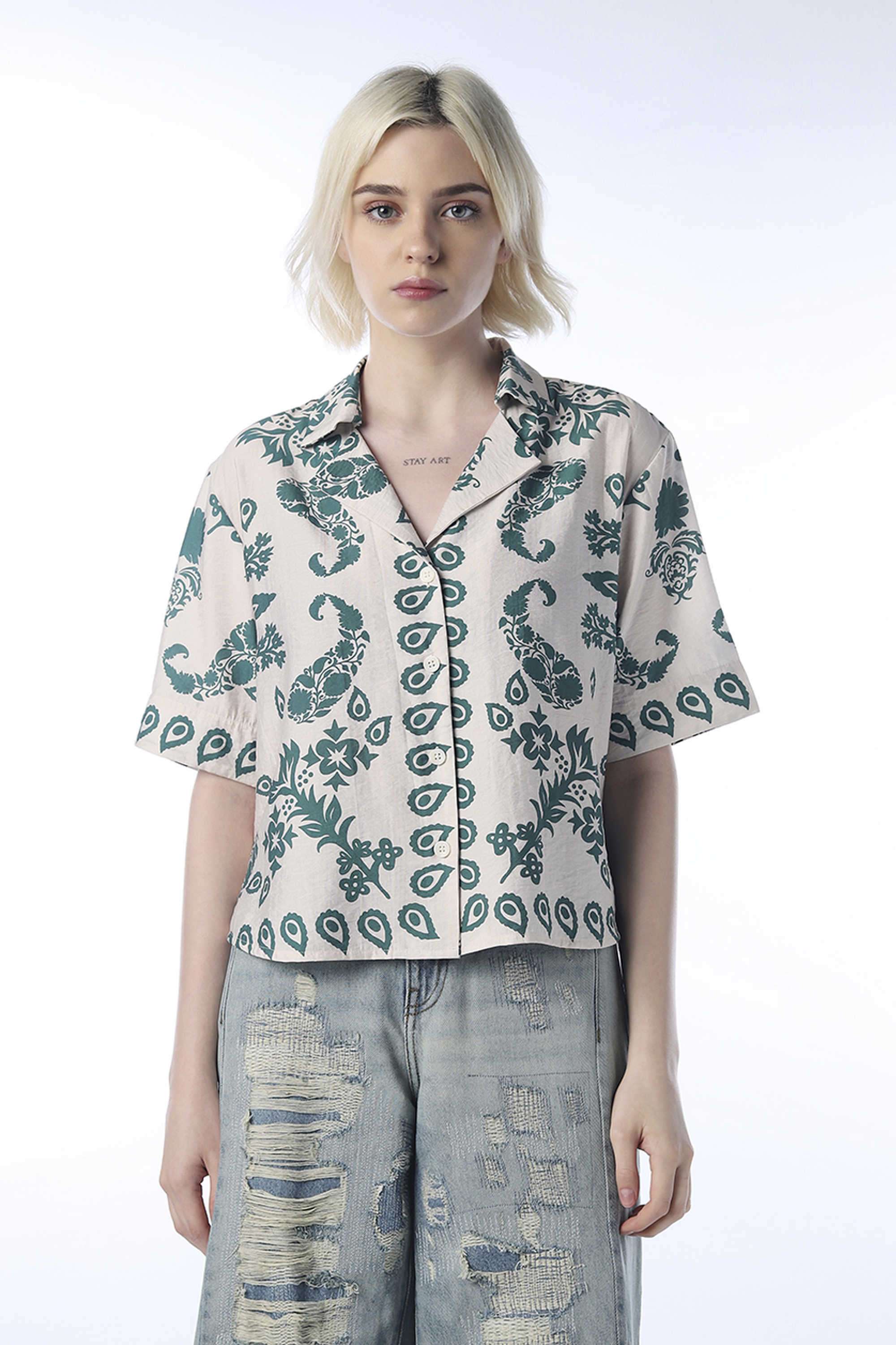 Printed-Viscose-Collared-Women-s-Shirt
