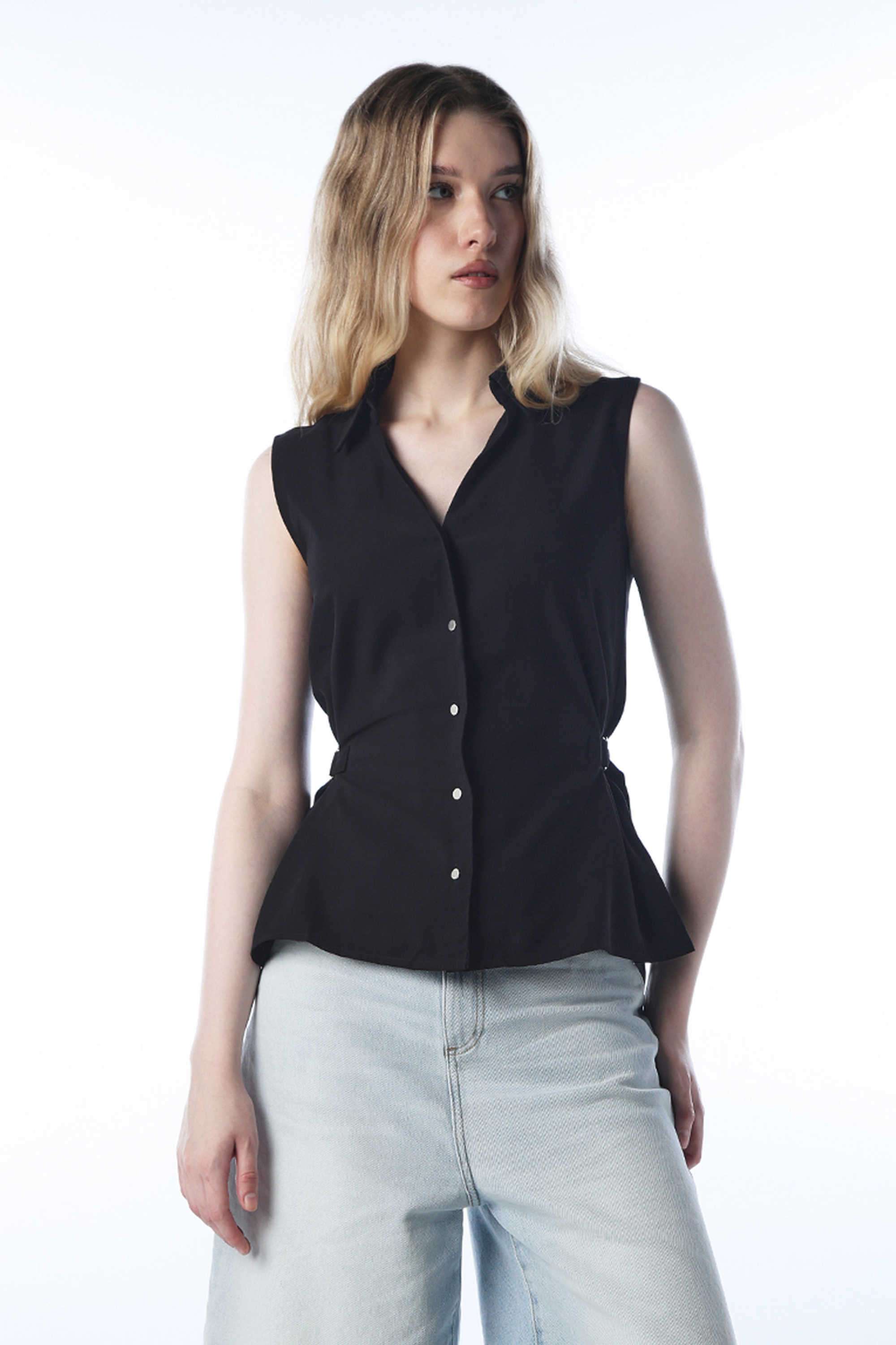 Solid-Viscose-Collared-Women-s-Shirt