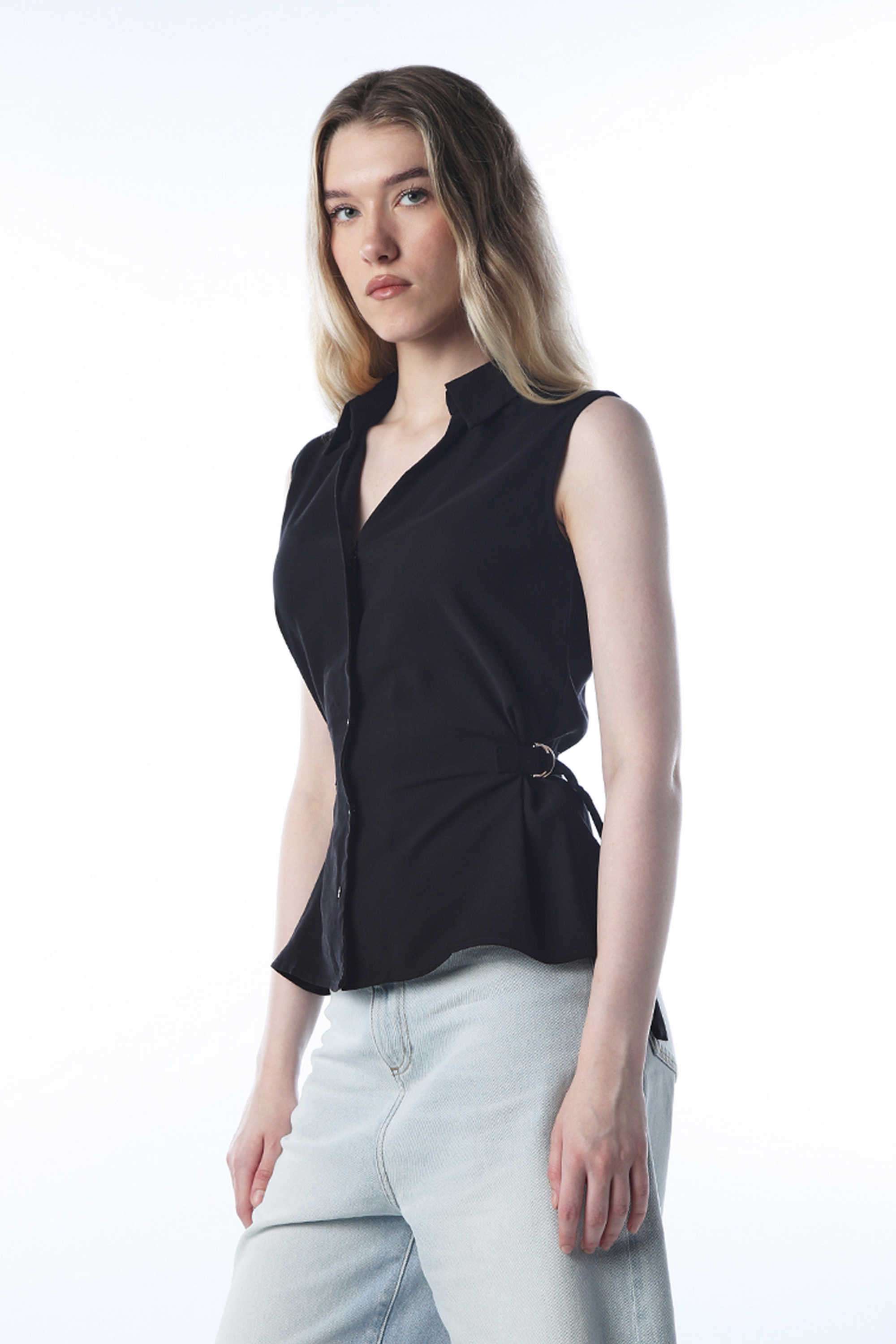 Solid-Viscose-Collared-Women-s-Shirt