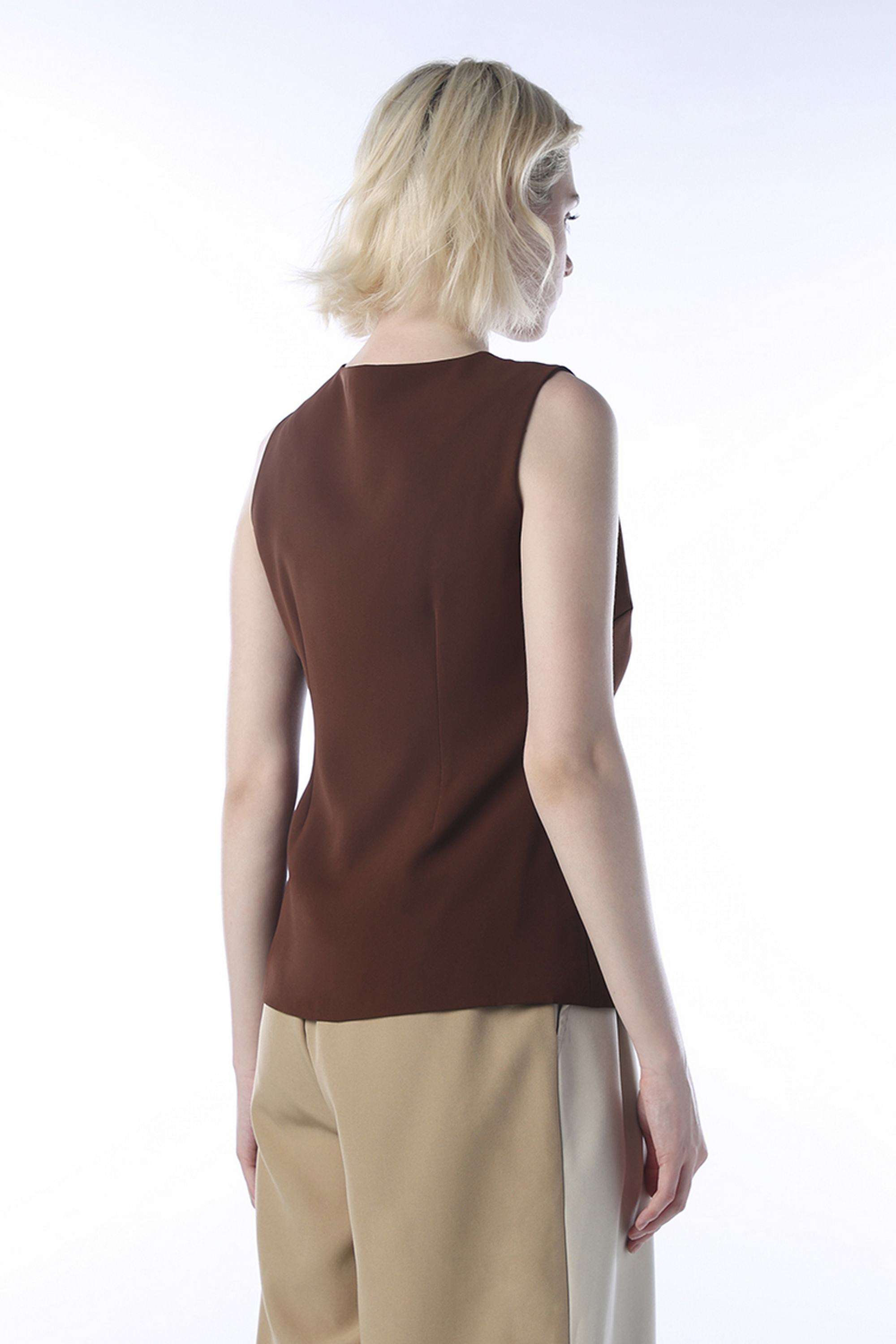Solid-Polyester-V-Neck-Women-s-Top